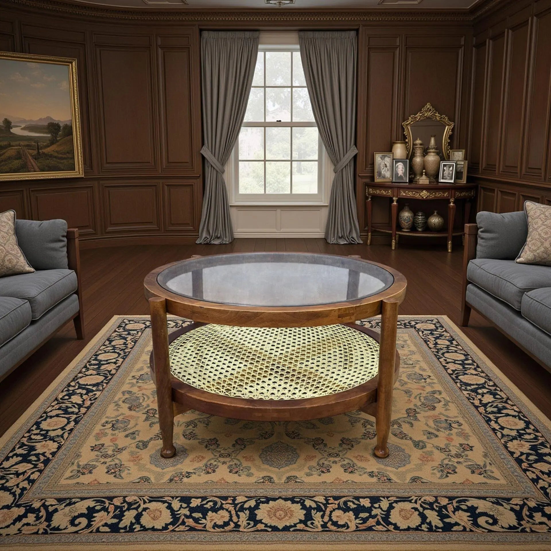33" Clear and Oak Glass and Solid Wood Round Coffee Table Homeroots Living Room