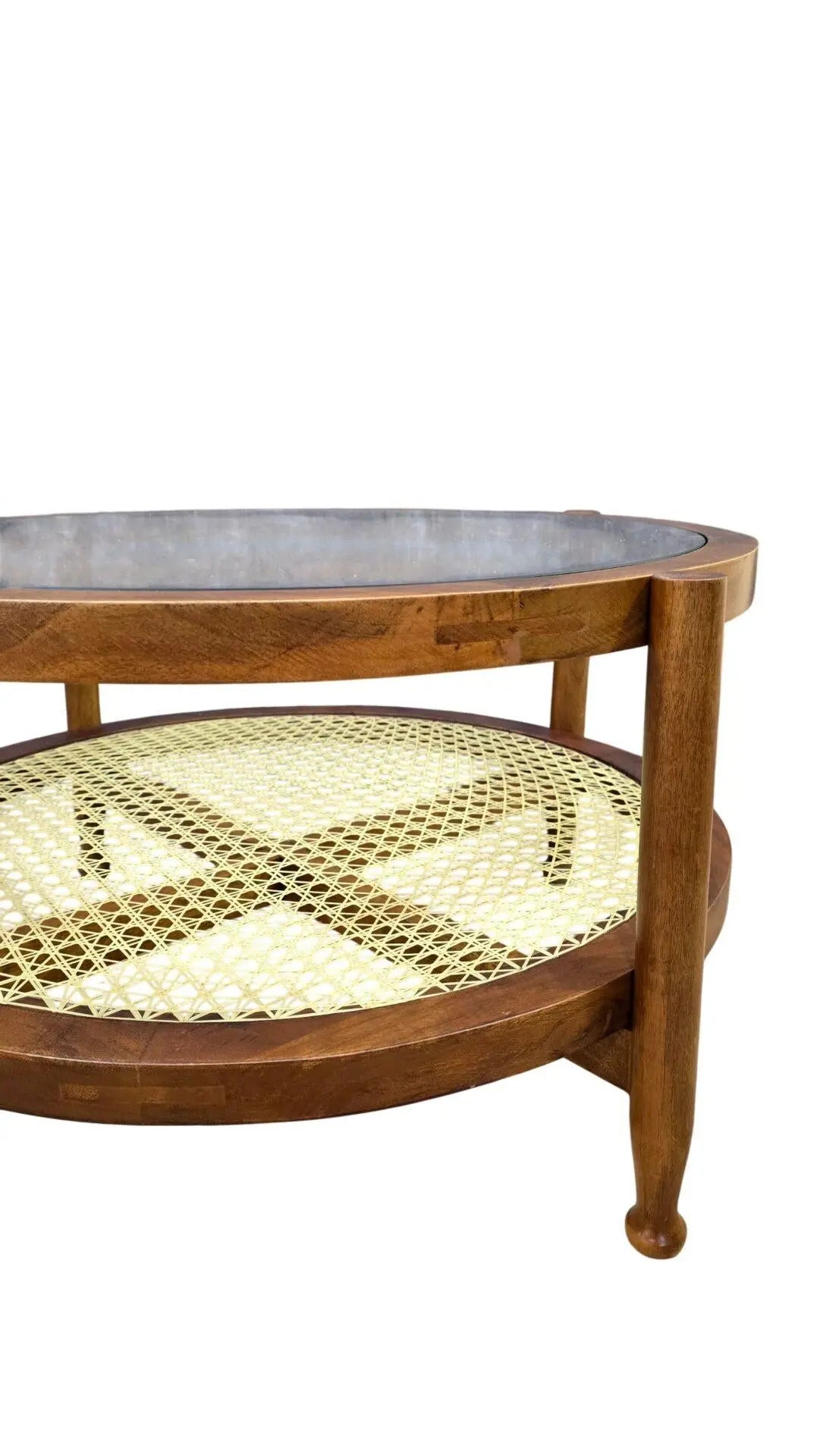 33" Clear and Oak Glass and Solid Wood Round Coffee Table Homeroots Living Room