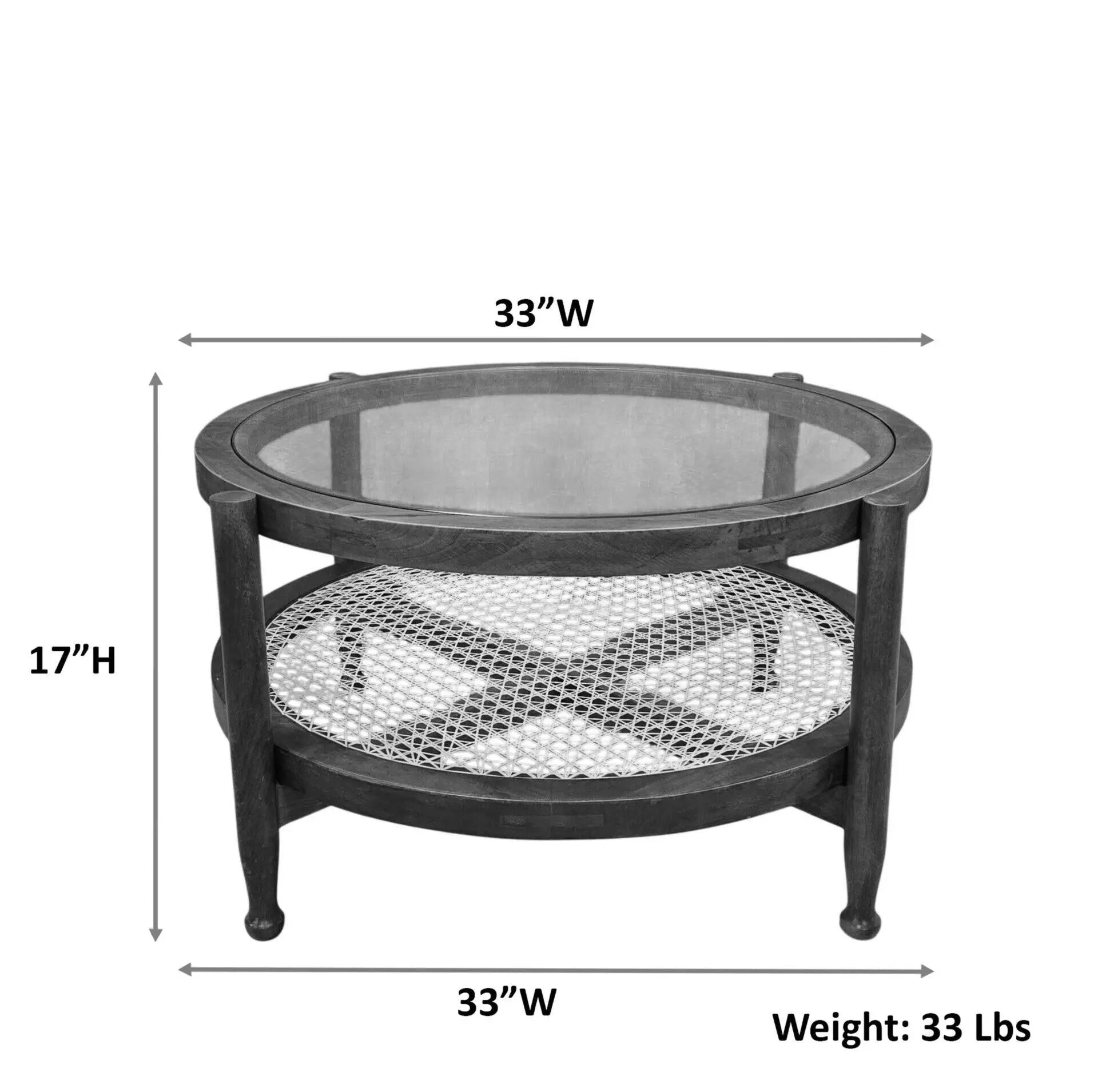 33" Clear and Oak Glass and Solid Wood Round Coffee Table Homeroots Living Room