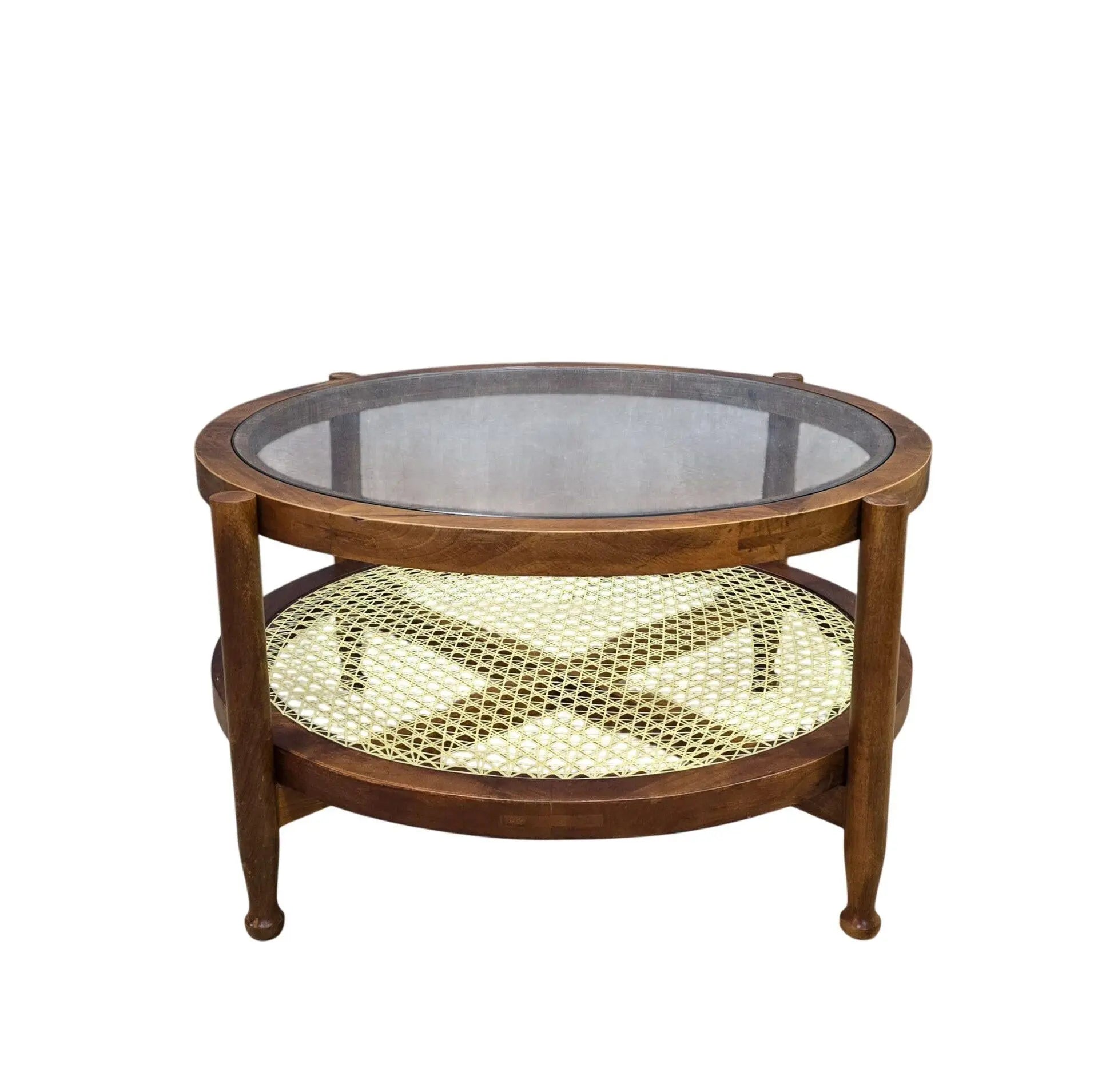 33" Clear and Oak Glass and Solid Wood Round Coffee Table Homeroots Living Room