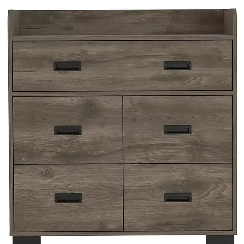 33" Dark Brown Wood Five Drawer Double Dresser Homeroots Bed & Bath