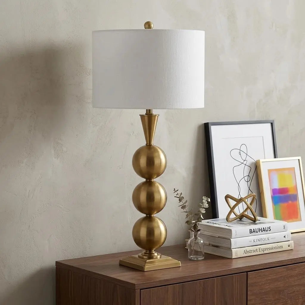 33" Gold Novelty Table Lamp With Drum Shade Homeroots Lighting