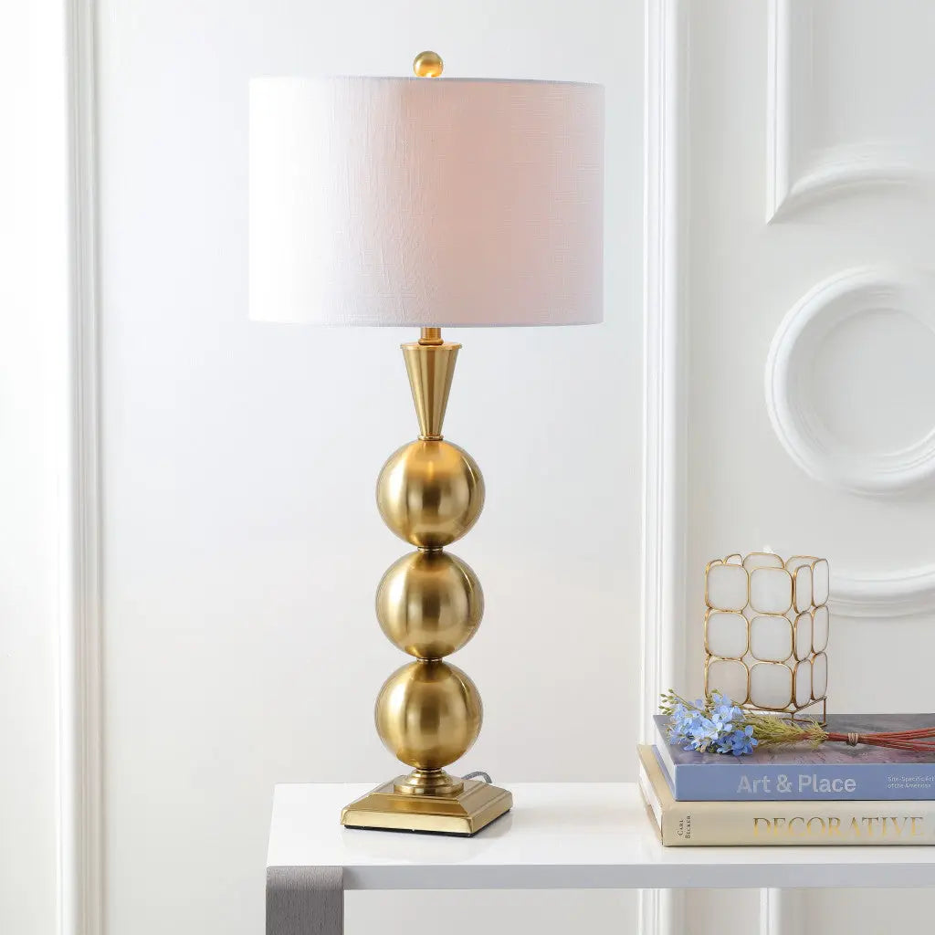 33" Gold Novelty Table Lamp With Drum Shade Homeroots Lighting