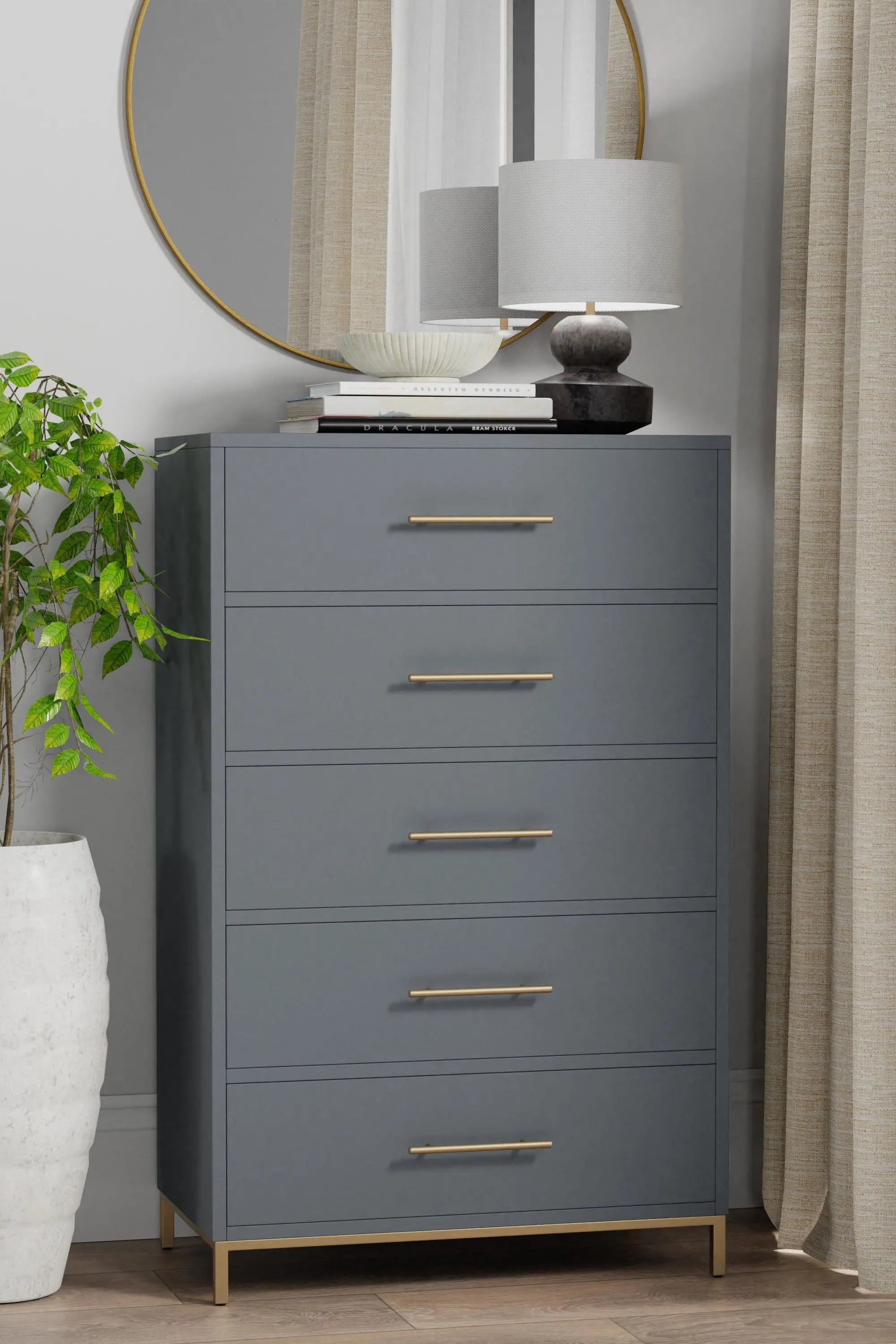 33" Gray Solid Wood Five Drawer Dresser - GreatEagleInc