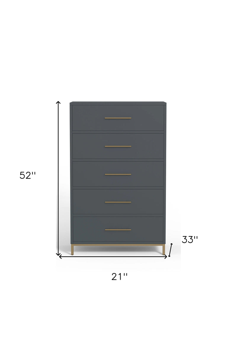 33" Gray Solid Wood Five Drawer Dresser - GreatEagleInc