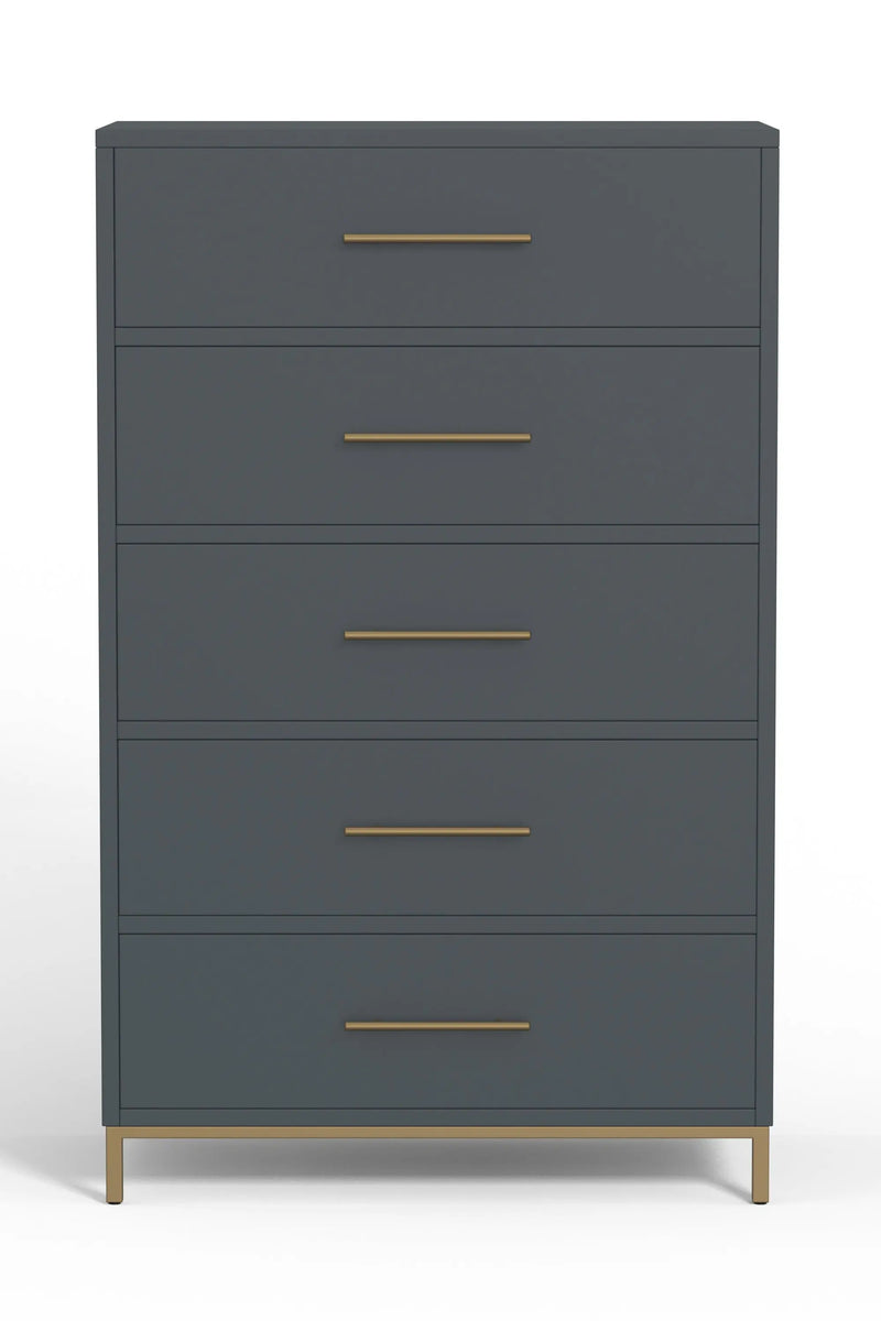 33" Gray Solid Wood Five Drawer Dresser - GreatEagleInc