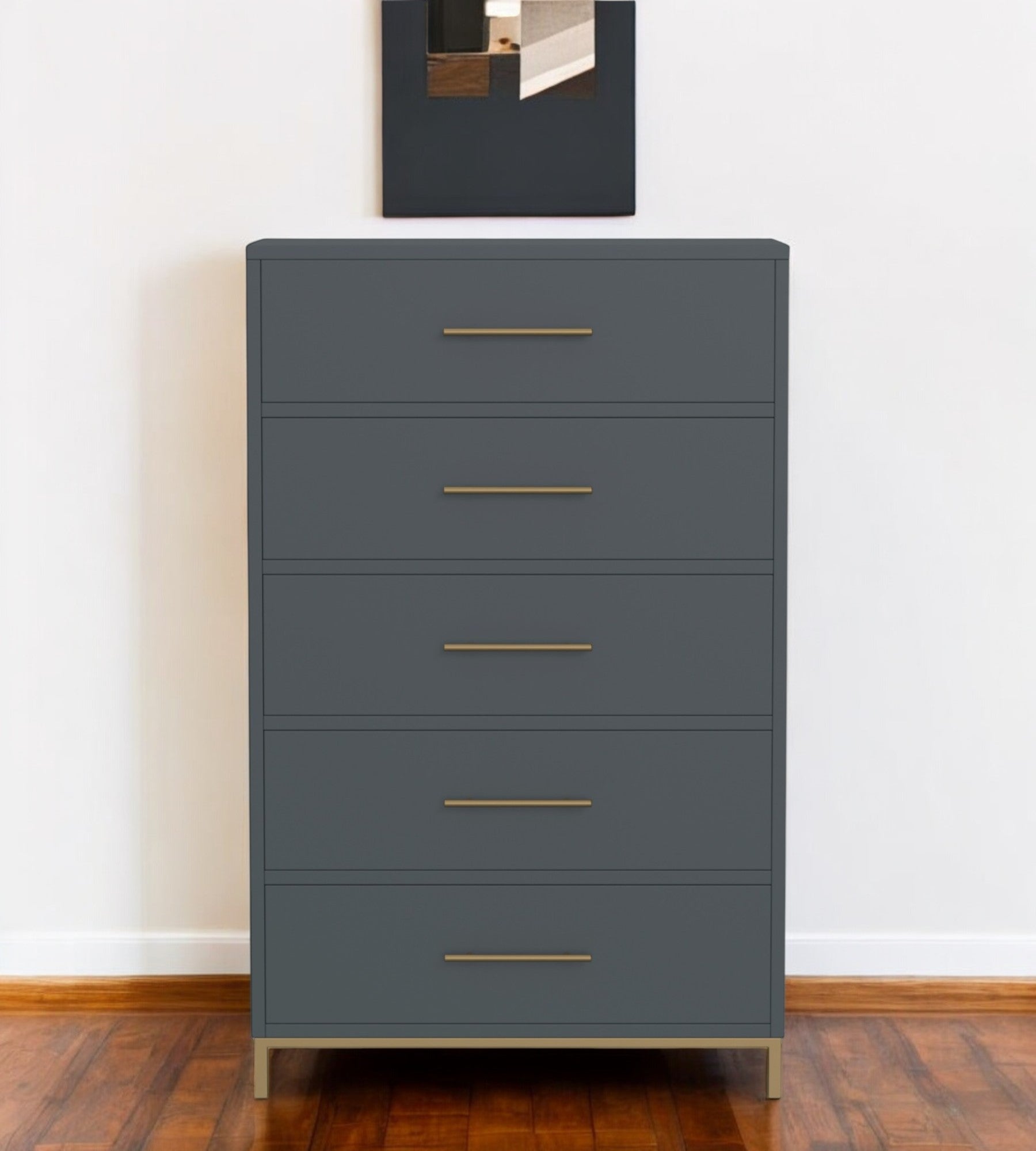33" Gray Solid Wood Five Drawer Dresser - GreatEagleInc