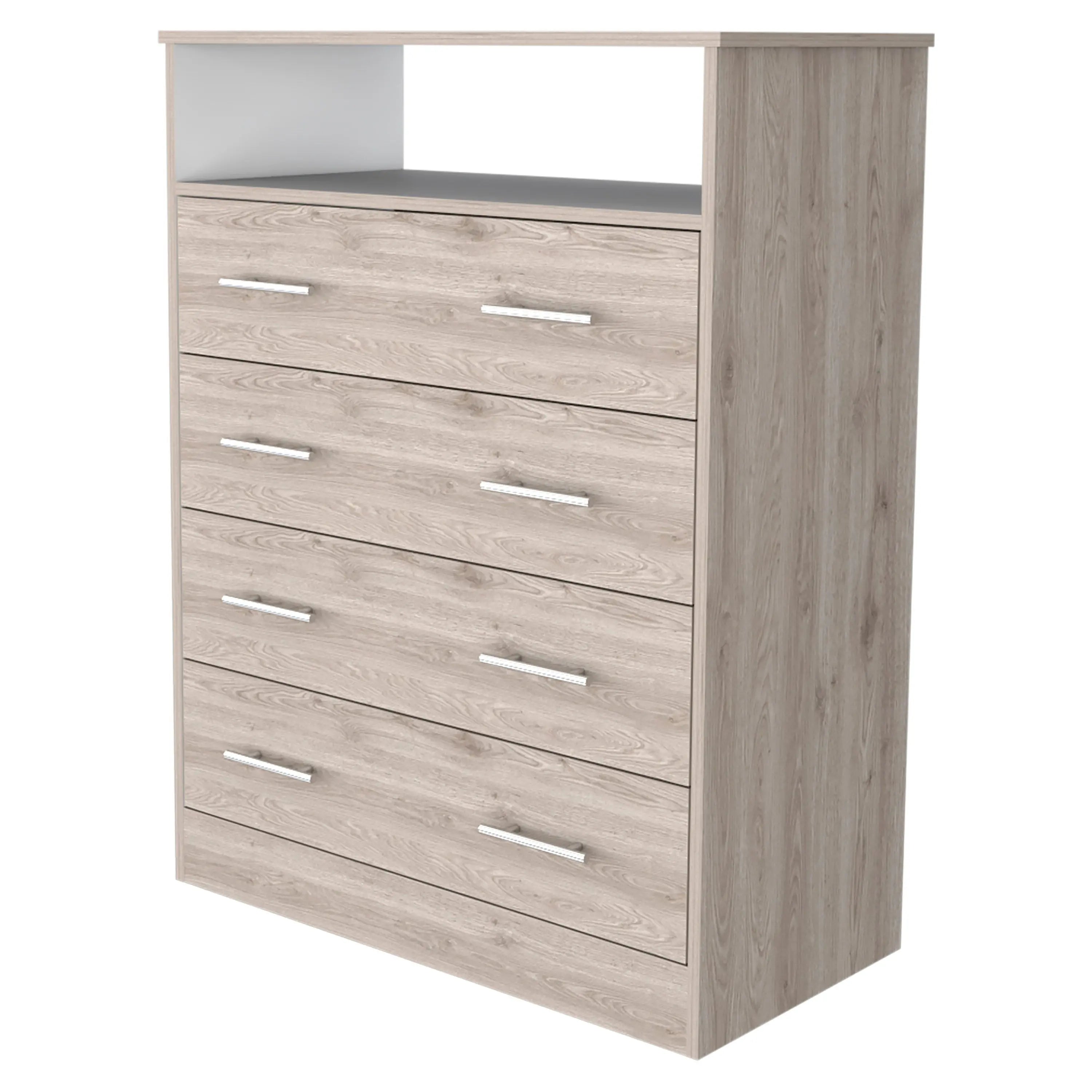 33" Light Gray Four Drawer Standard Chest With Open Shelf Homeroots Bed & Bath
