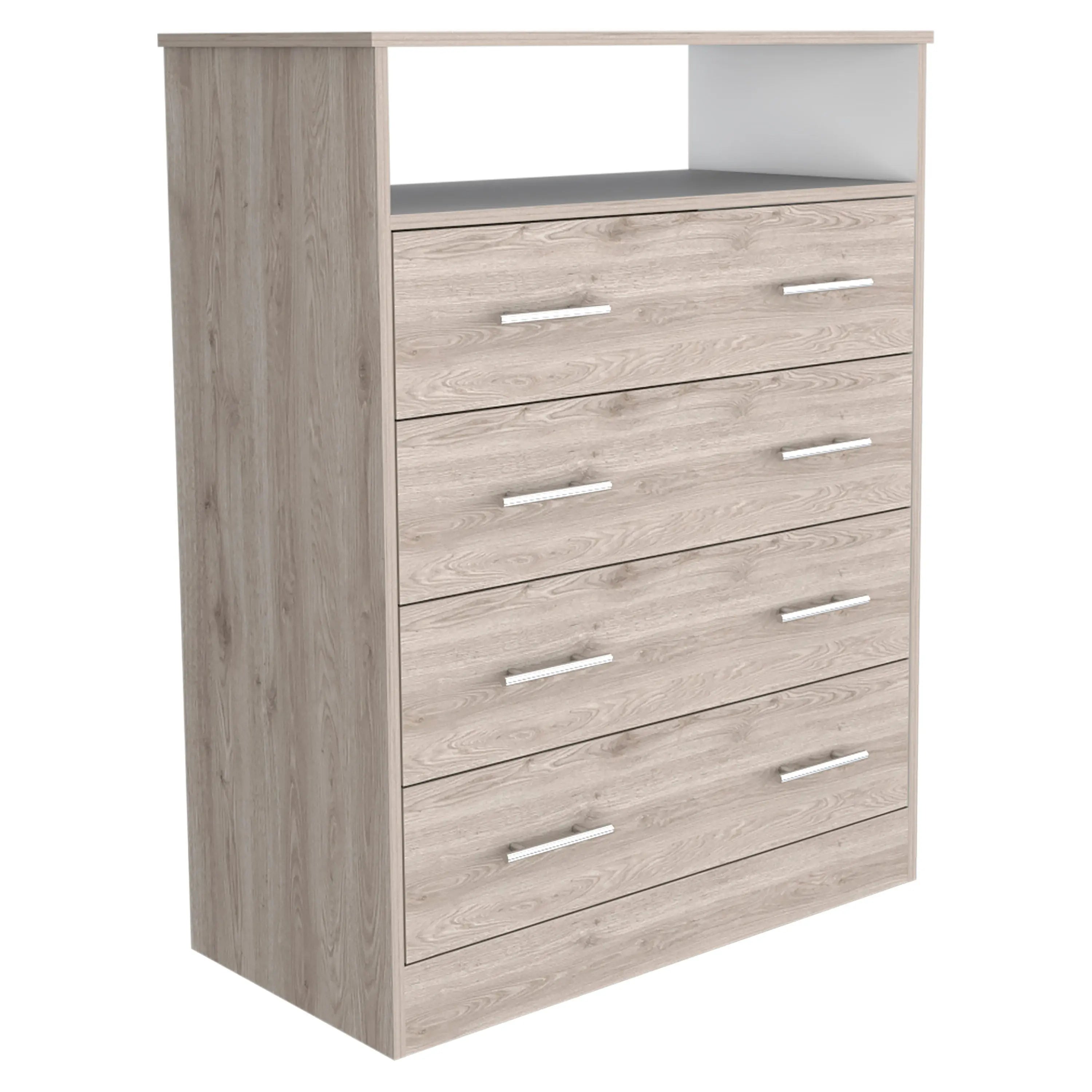 33" Light Gray Four Drawer Standard Chest With Open Shelf Homeroots Bed & Bath