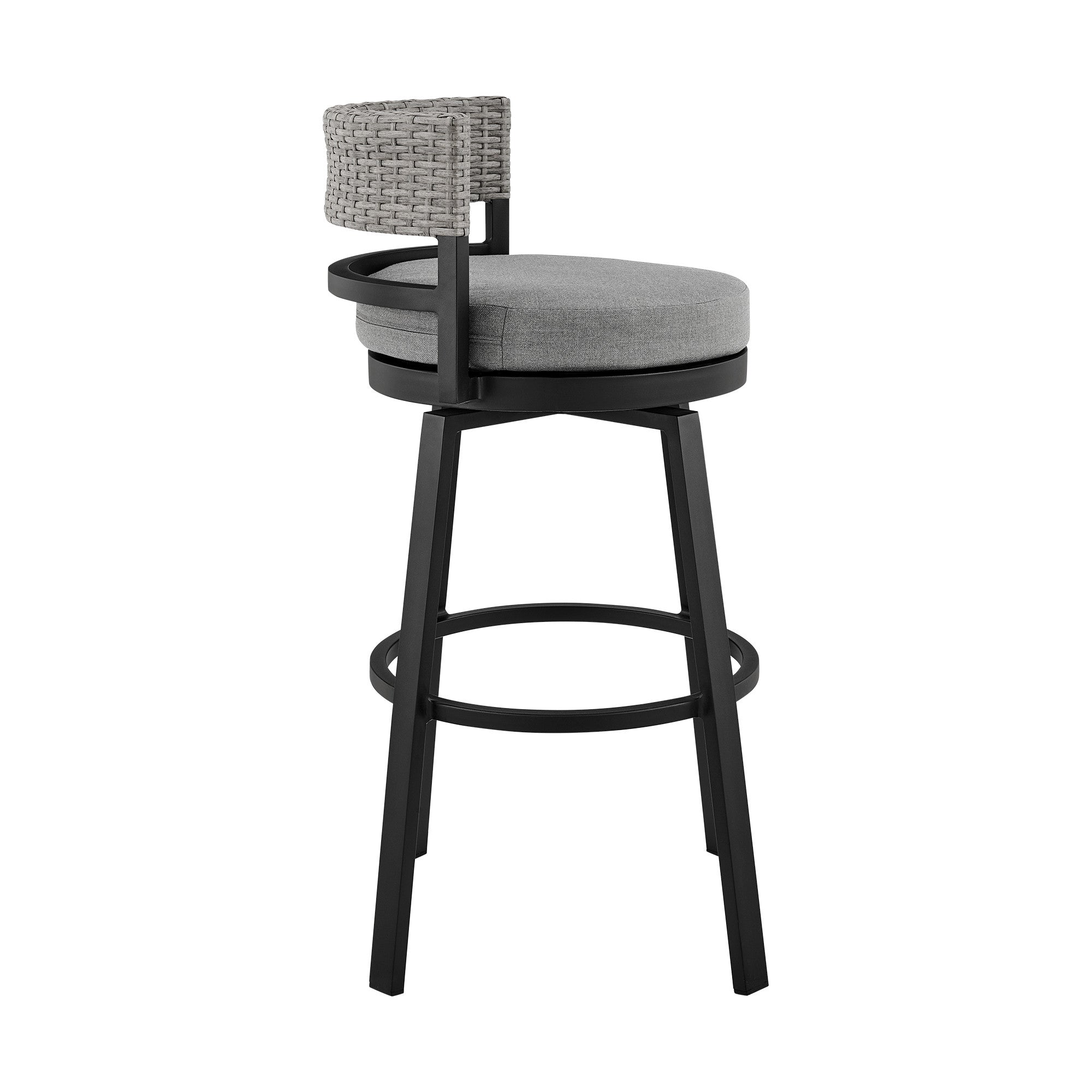 33" Light Gray Metal Swivel Low back Outdoor Bar Height chair with Footrest - GreatEagleInc