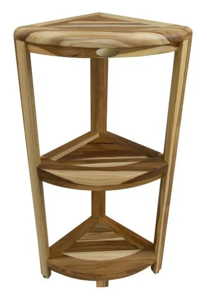 33" Natural Teak Corner Shower Bench With Shelf Homeroots Bed & Bath