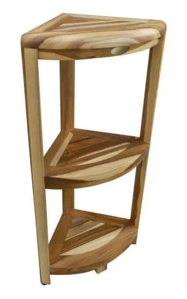 33" Natural Teak Corner Shower Bench With Shelf Homeroots Bed & Bath