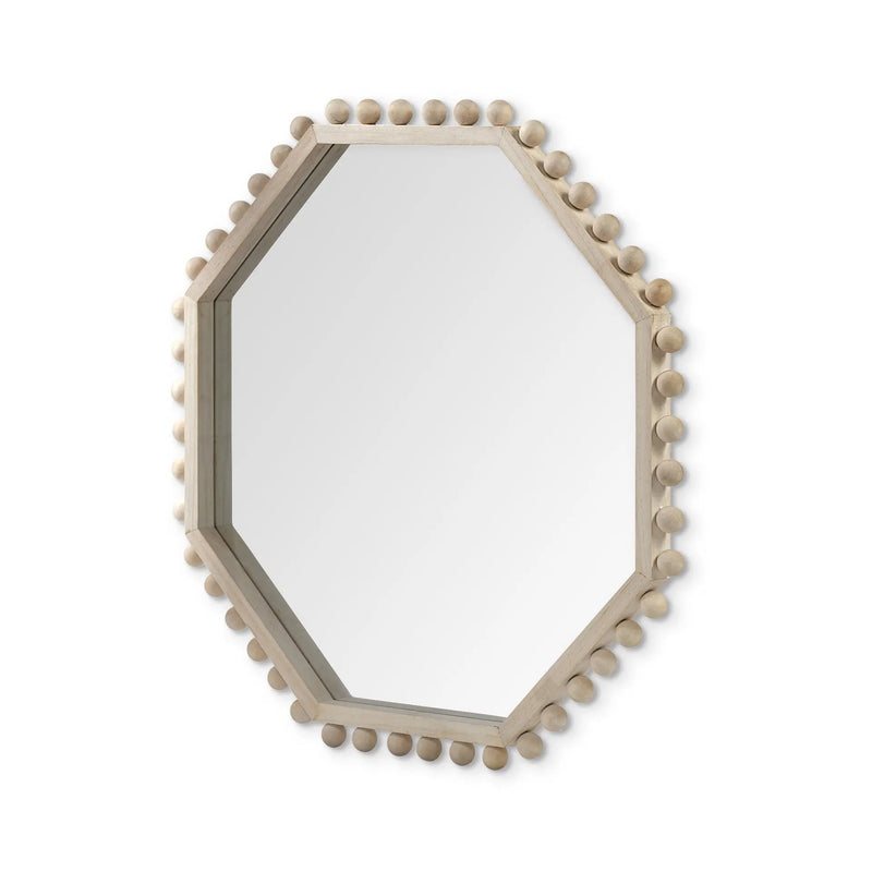 33" Natural Wood Octagon Beaded Framed Accent Mirror Homeroots Bed & Bath