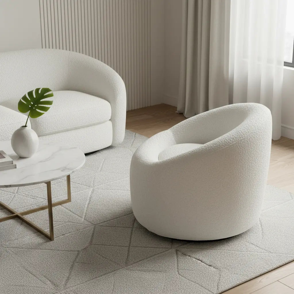33" White Boucle Swivel Lounge Chair Homeroots Living Room