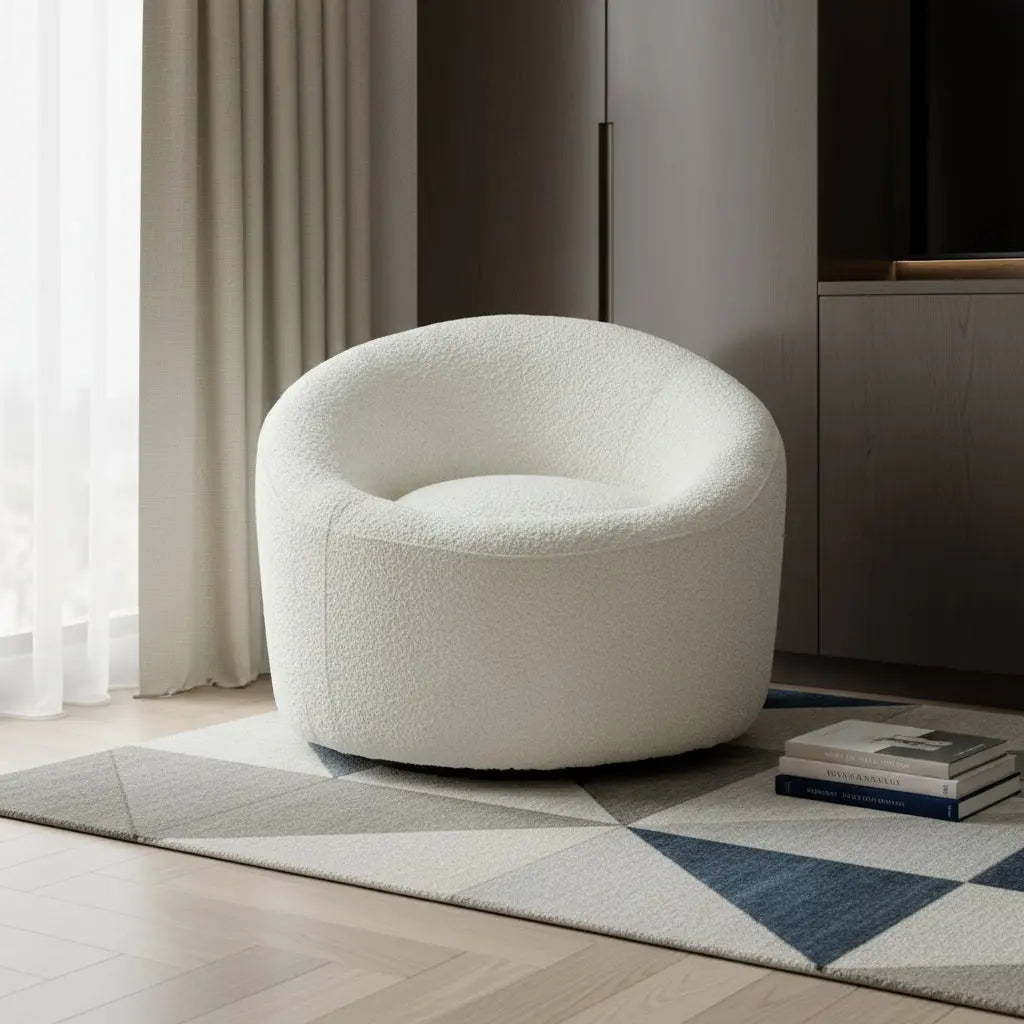 33" White Boucle Swivel Lounge Chair Homeroots Living Room