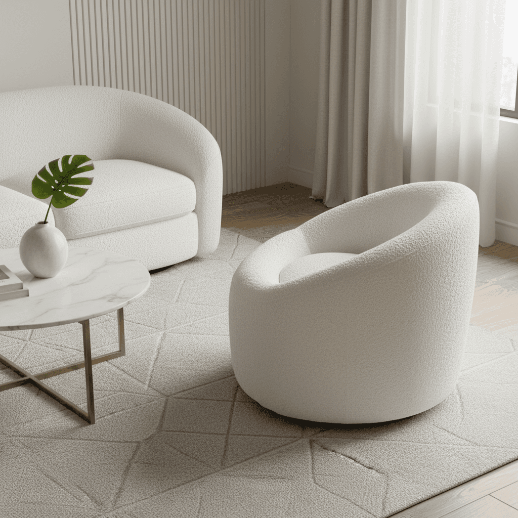 33" White Boucle Swivel Lounge Chair Homeroots Living Room