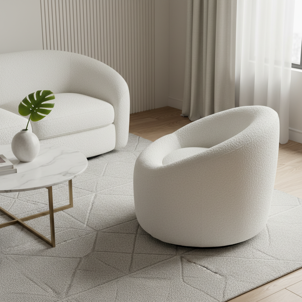 33" White Boucle Swivel Lounge Chair Homeroots Living Room
