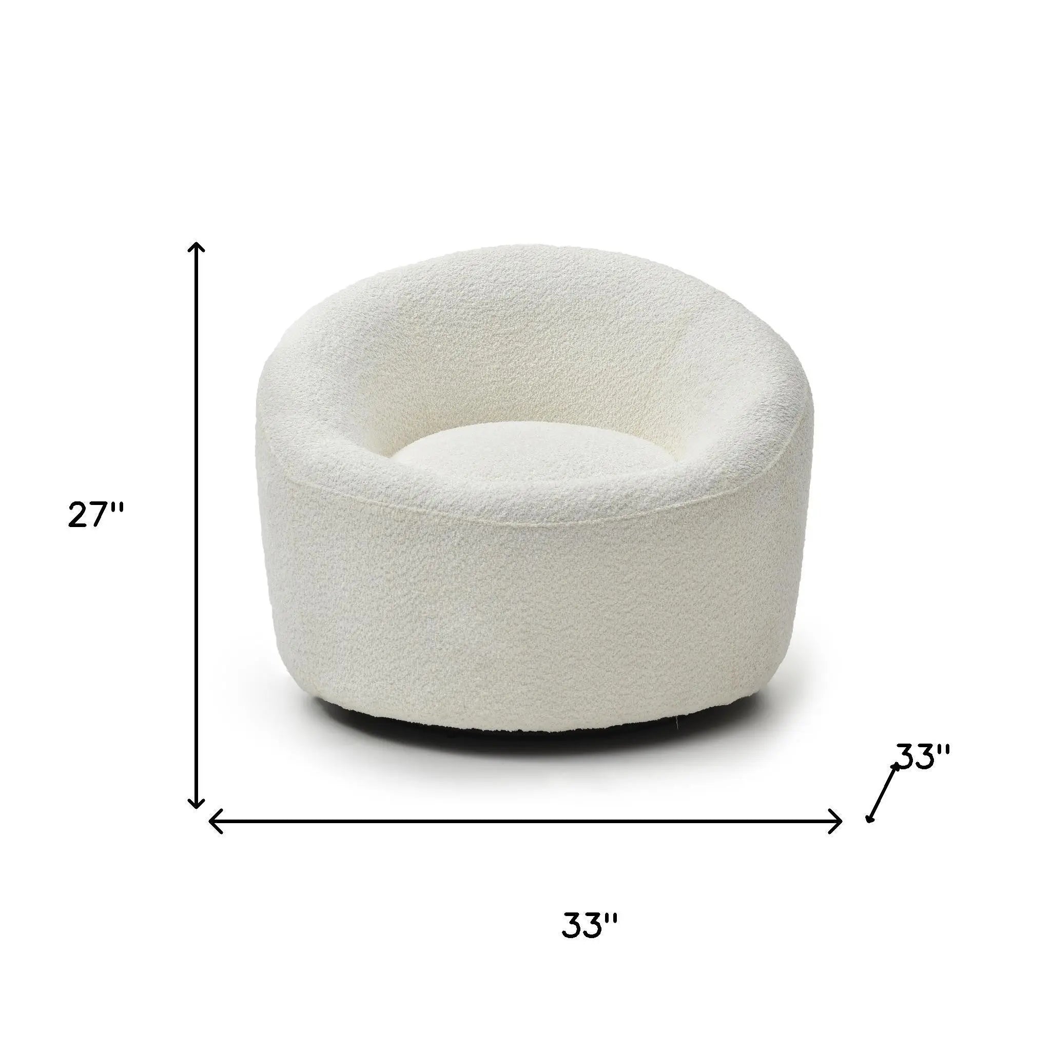 33" White Boucle and Metal Swivel Lounge Chair Homeroots Living Room