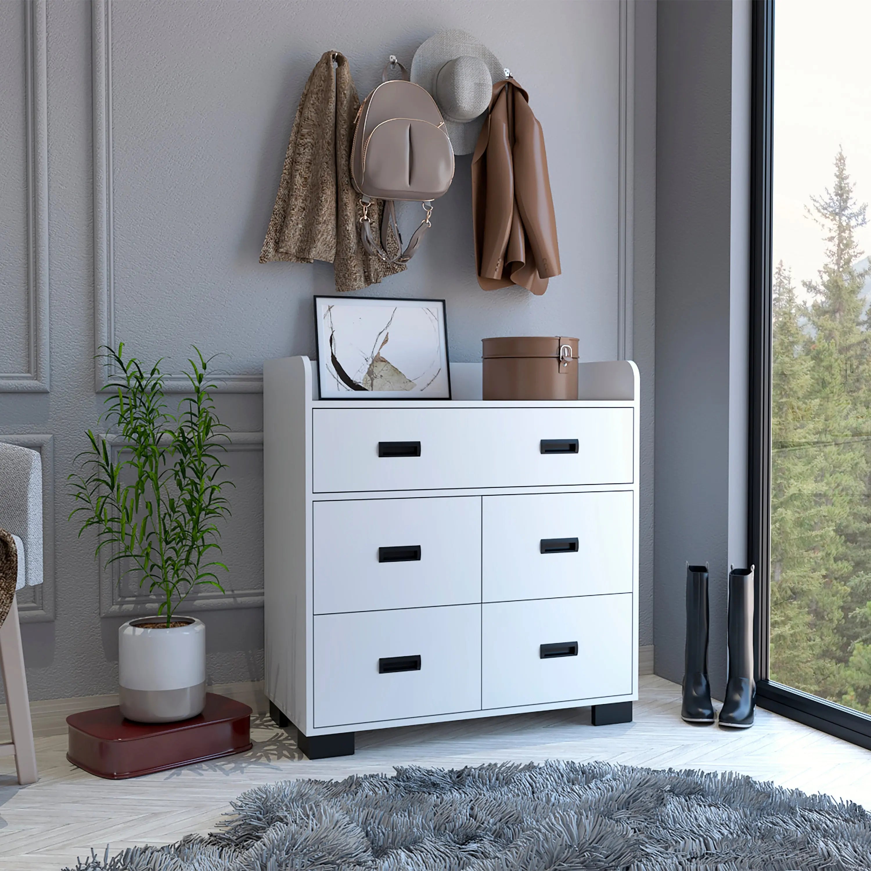 33" White Five Drawer Dresser Homeroots Bed & Bath