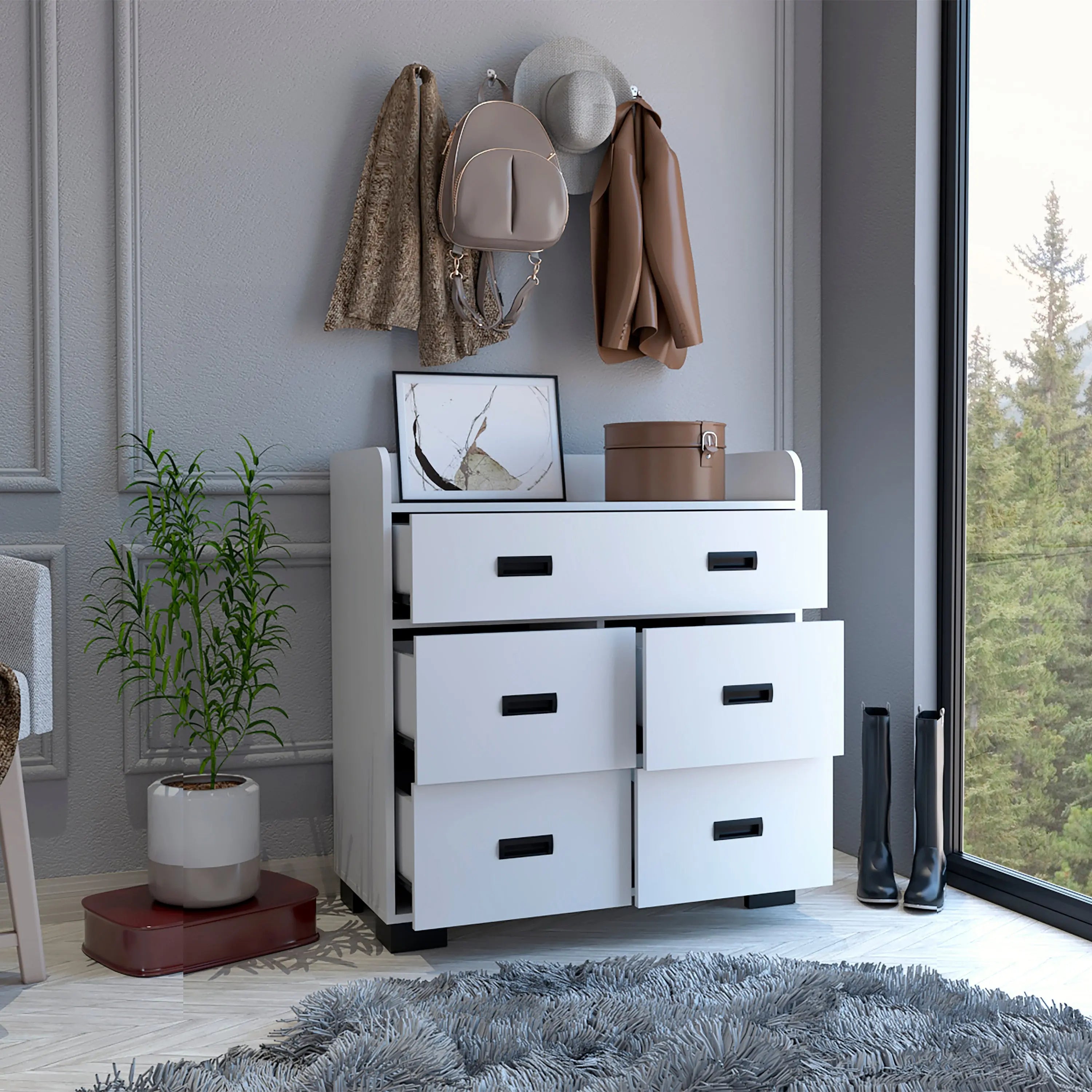 33" White Five Drawer Dresser Homeroots Bed & Bath