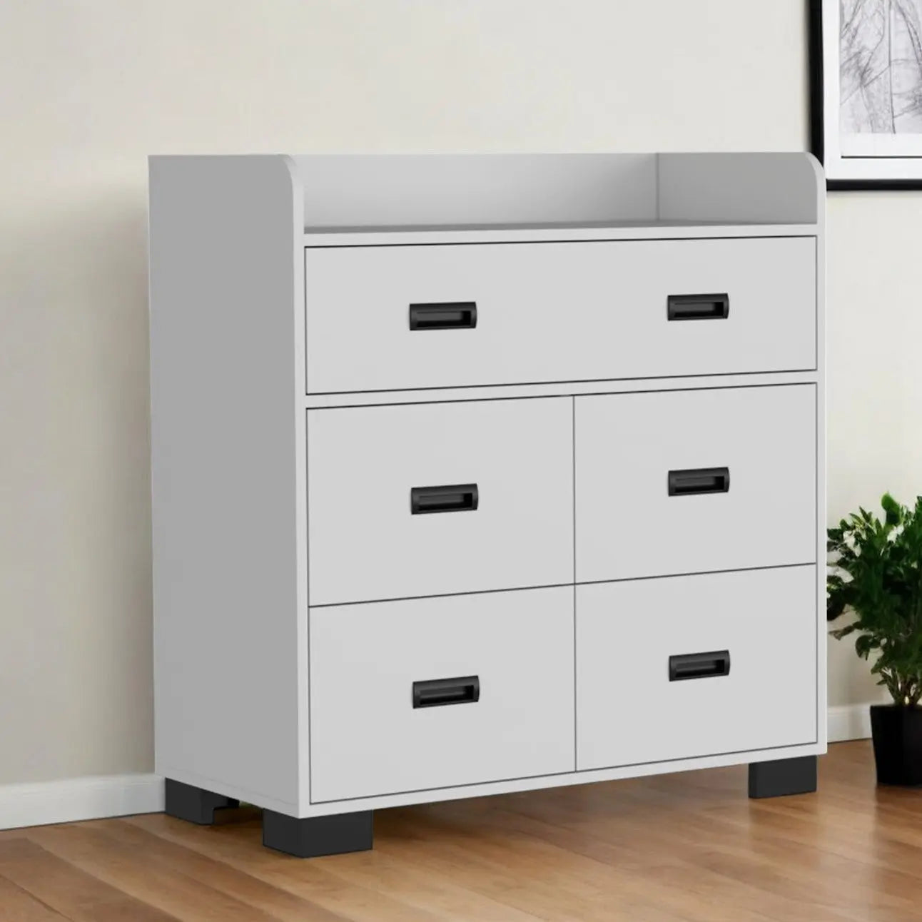 33" White Five Drawer Dresser Homeroots Bed & Bath