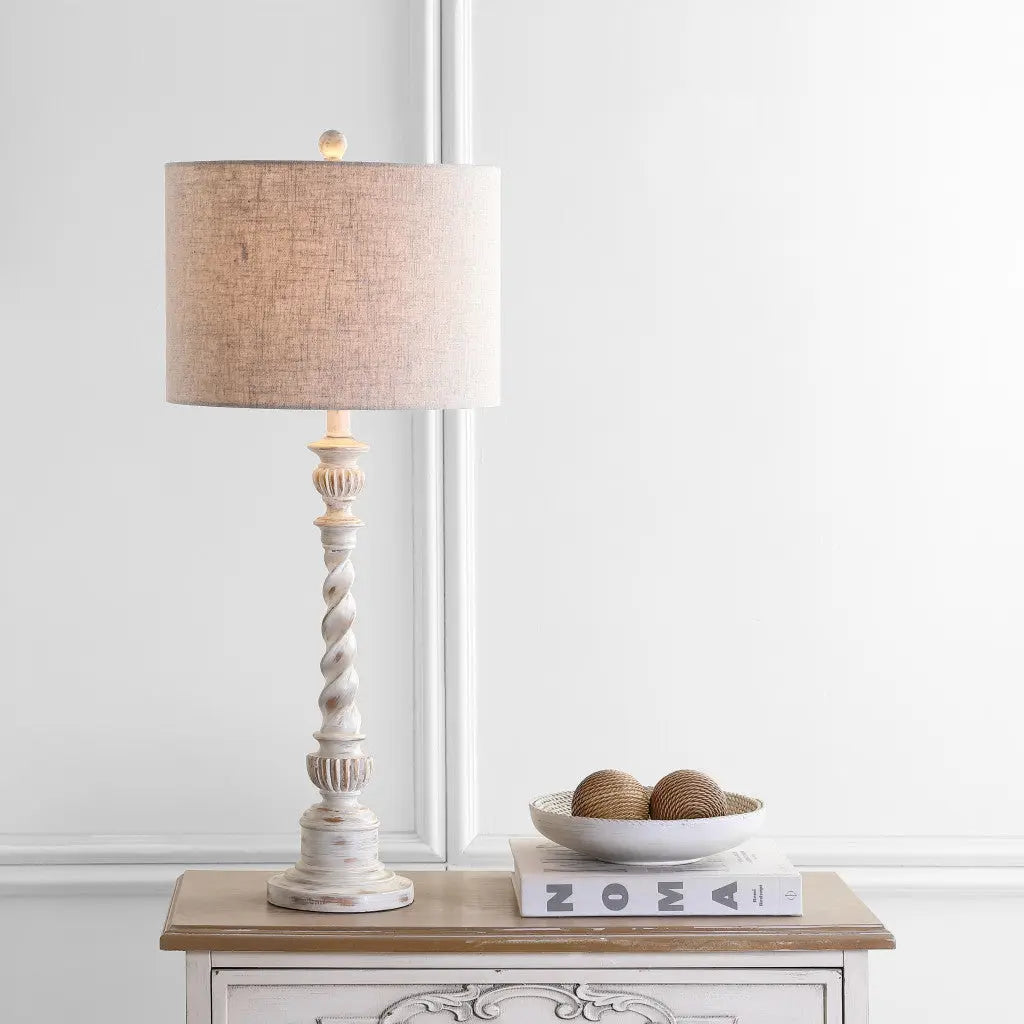 33" White Table Lamp With Drum Shade Homeroots Lighting