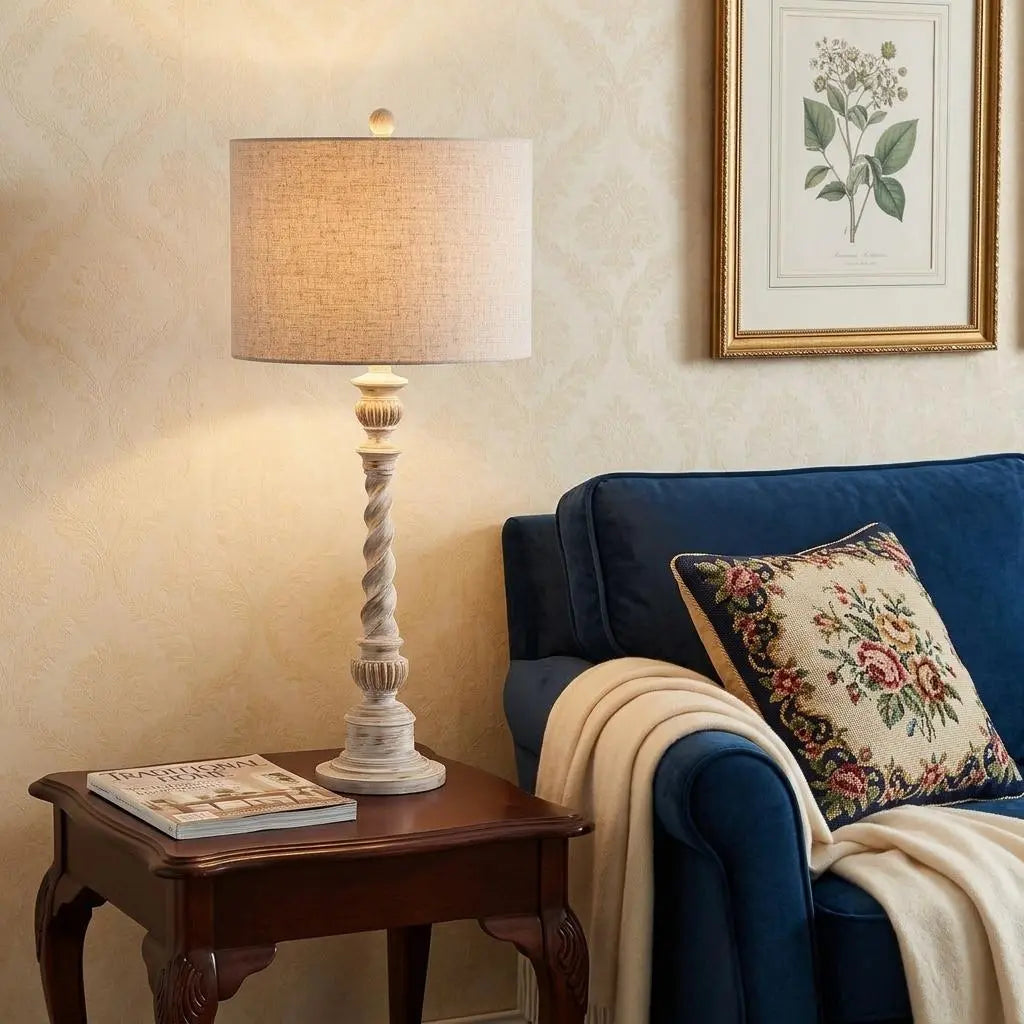 33" White Table Lamp With Drum Shade Homeroots Lighting