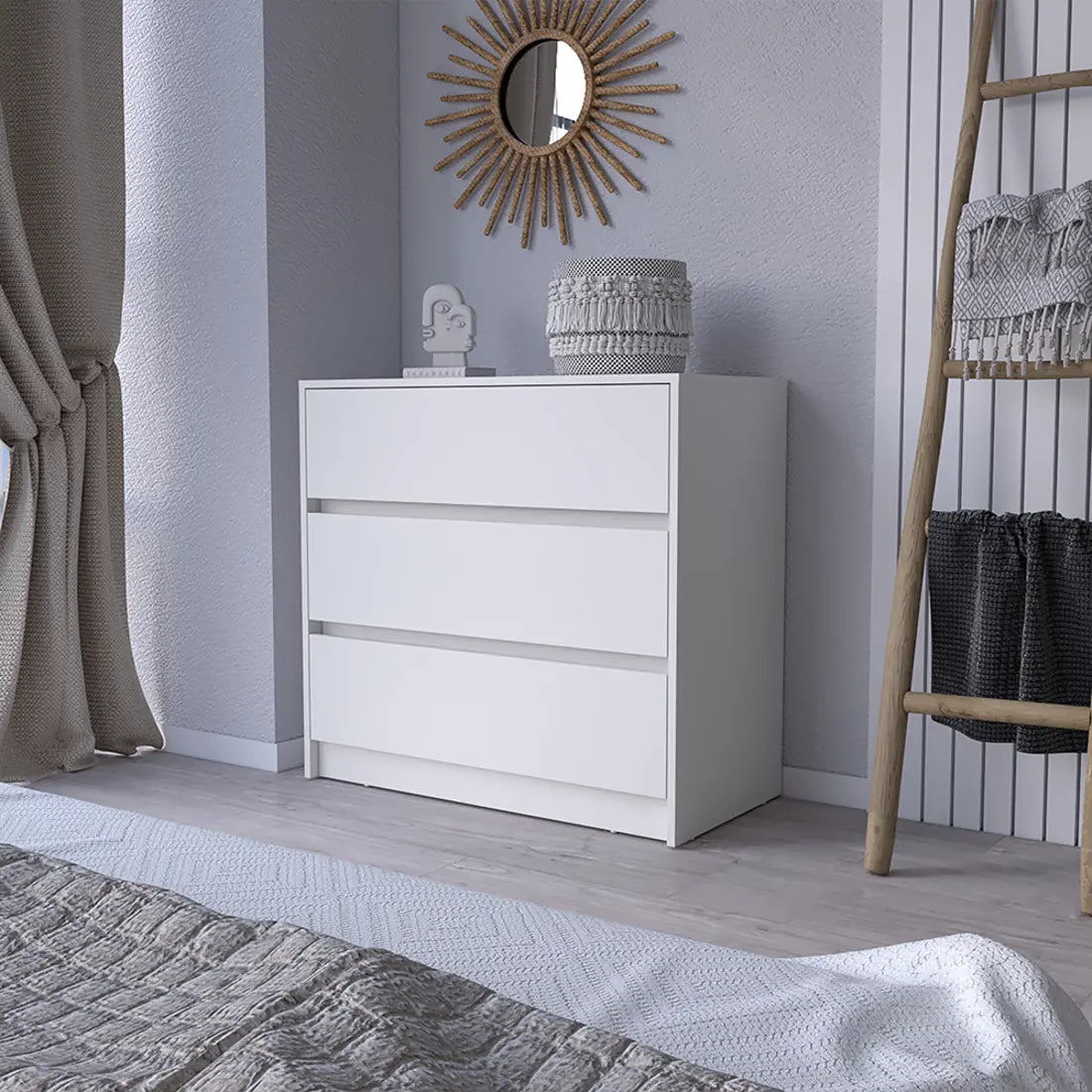 33" White Three Drawer Dresser Homeroots Bed & Bath