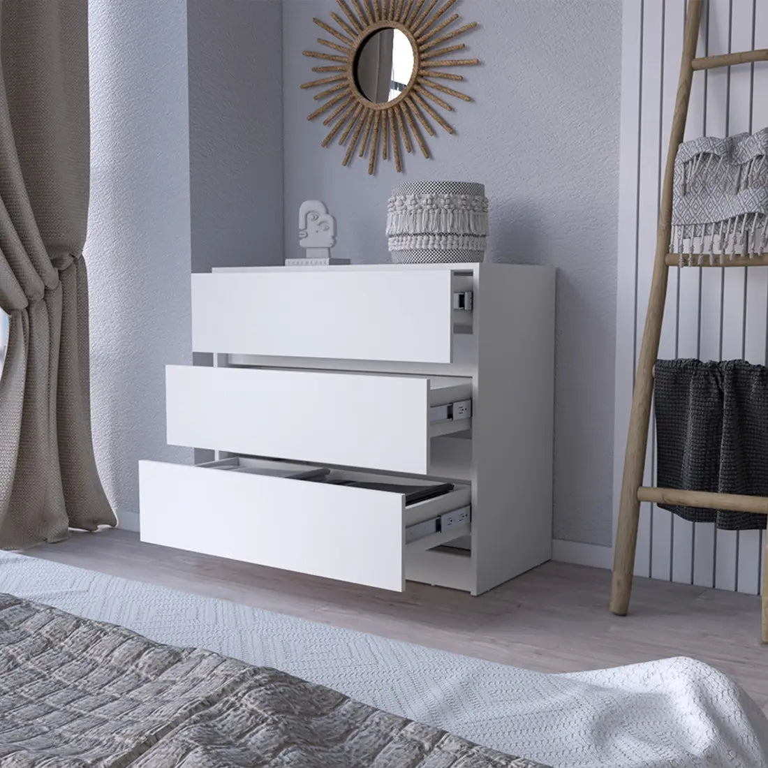 33" White Three Drawer Dresser Homeroots Bed & Bath