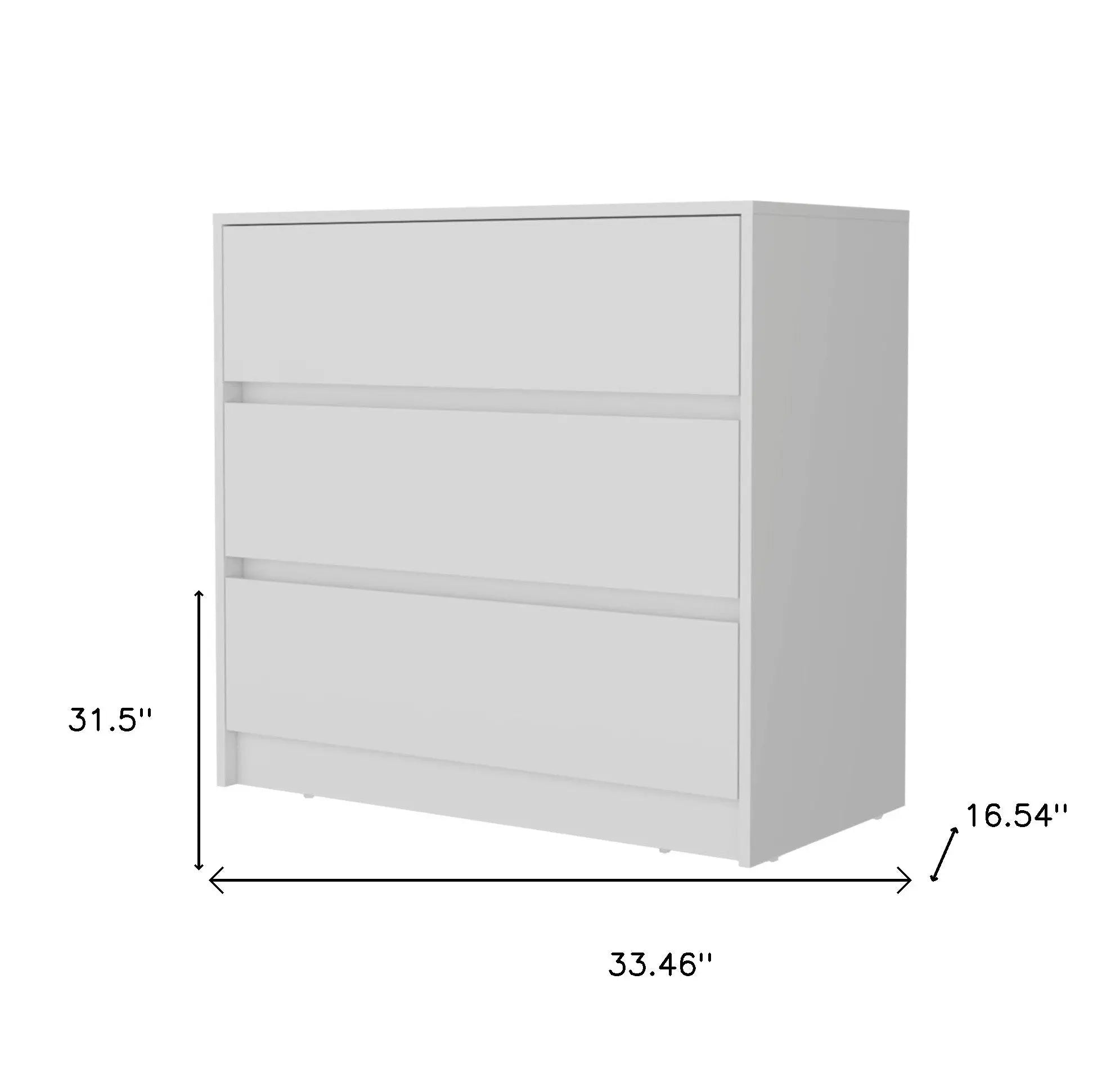 33" White Three Drawer Dresser Homeroots Bed & Bath