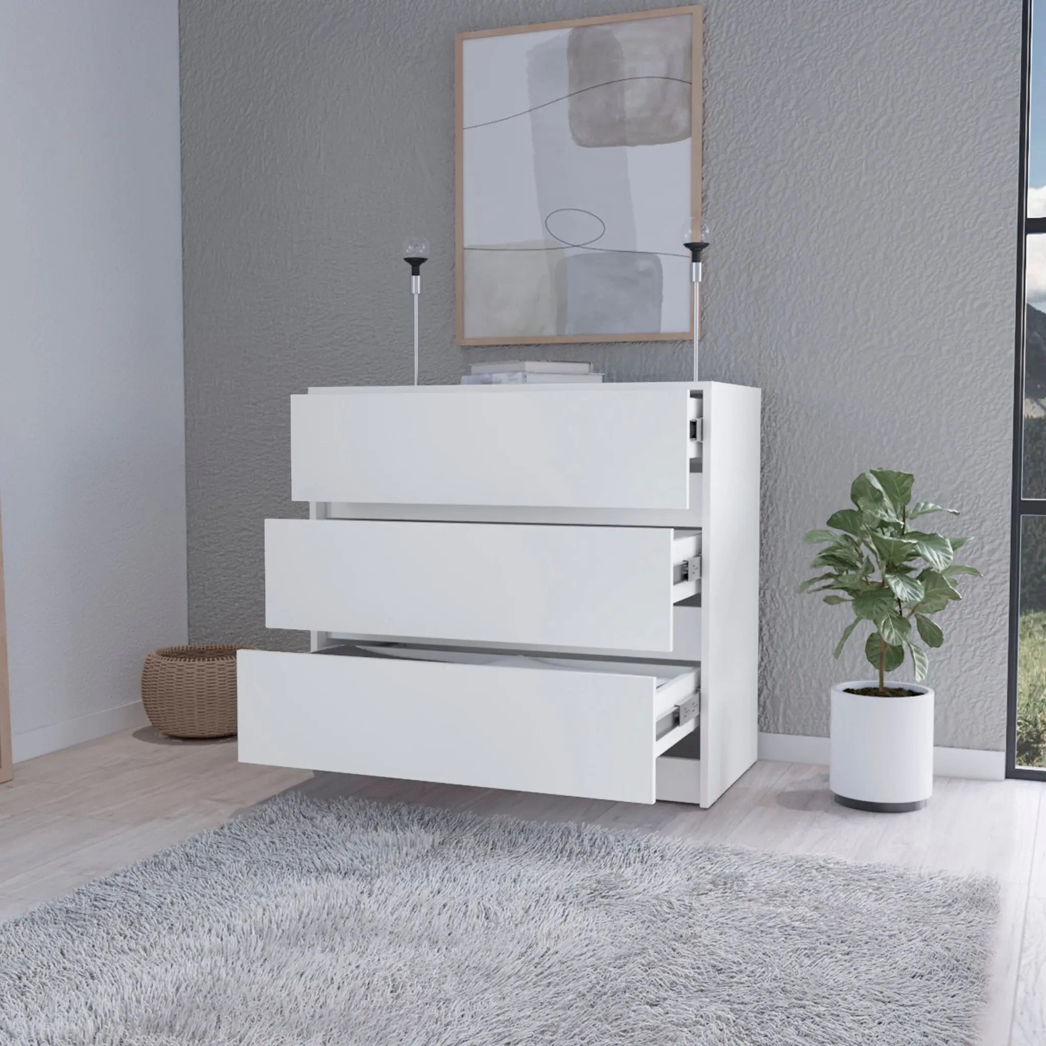 33" White Three Drawer Dresser Homeroots Bed & Bath
