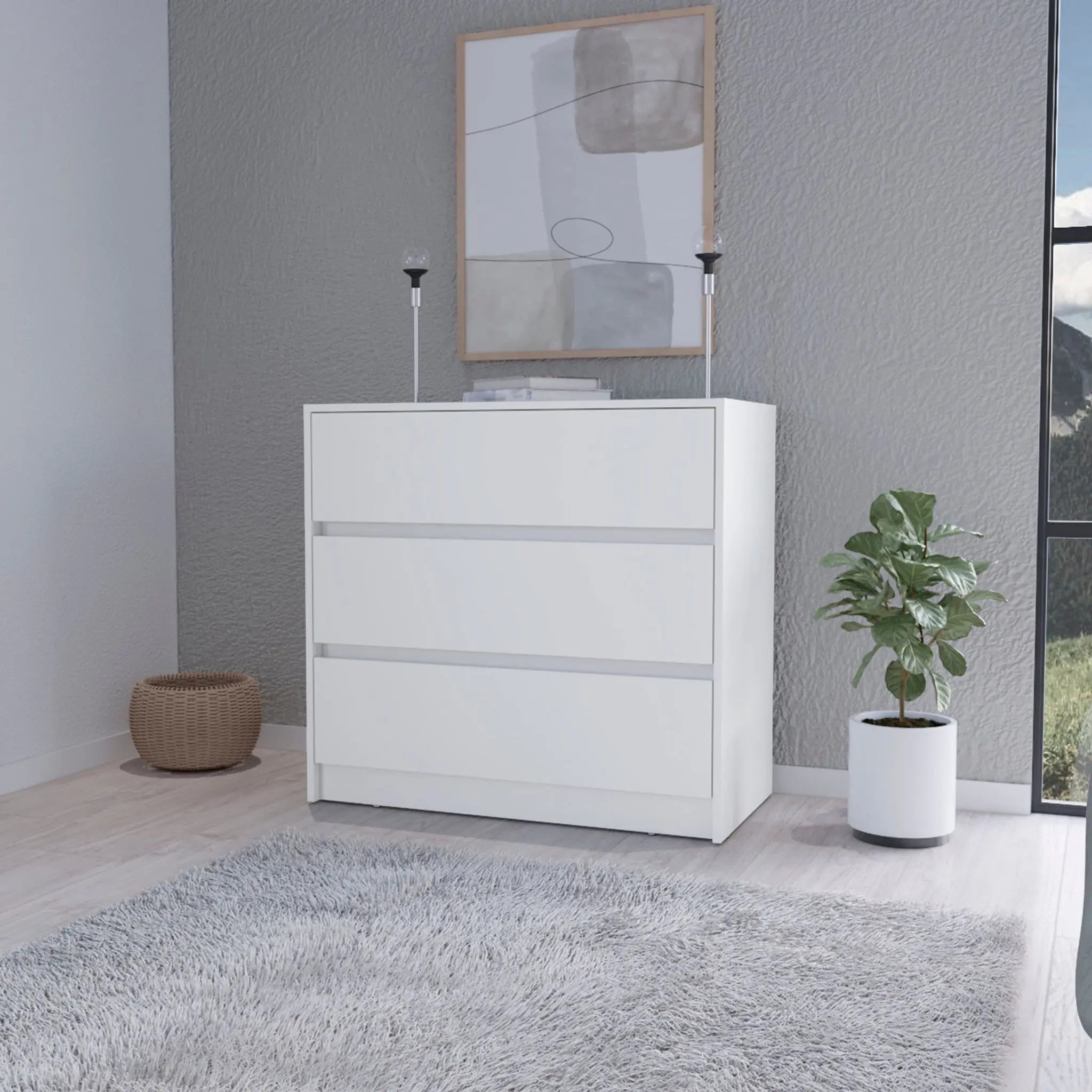 33" White Three Drawer Dresser Homeroots Bed & Bath