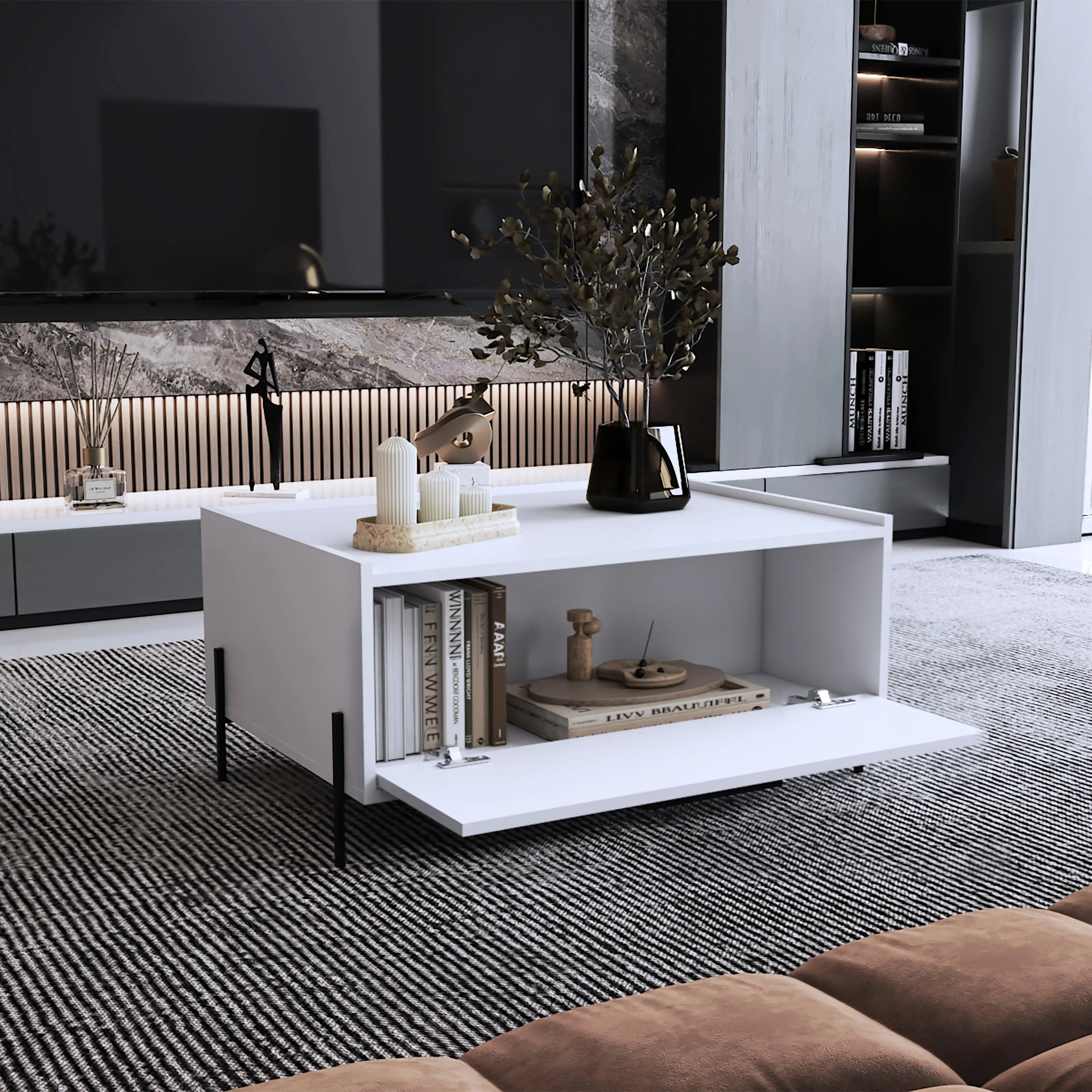 33" White Wood Pedestal Coffee Table Homeroots Living Room