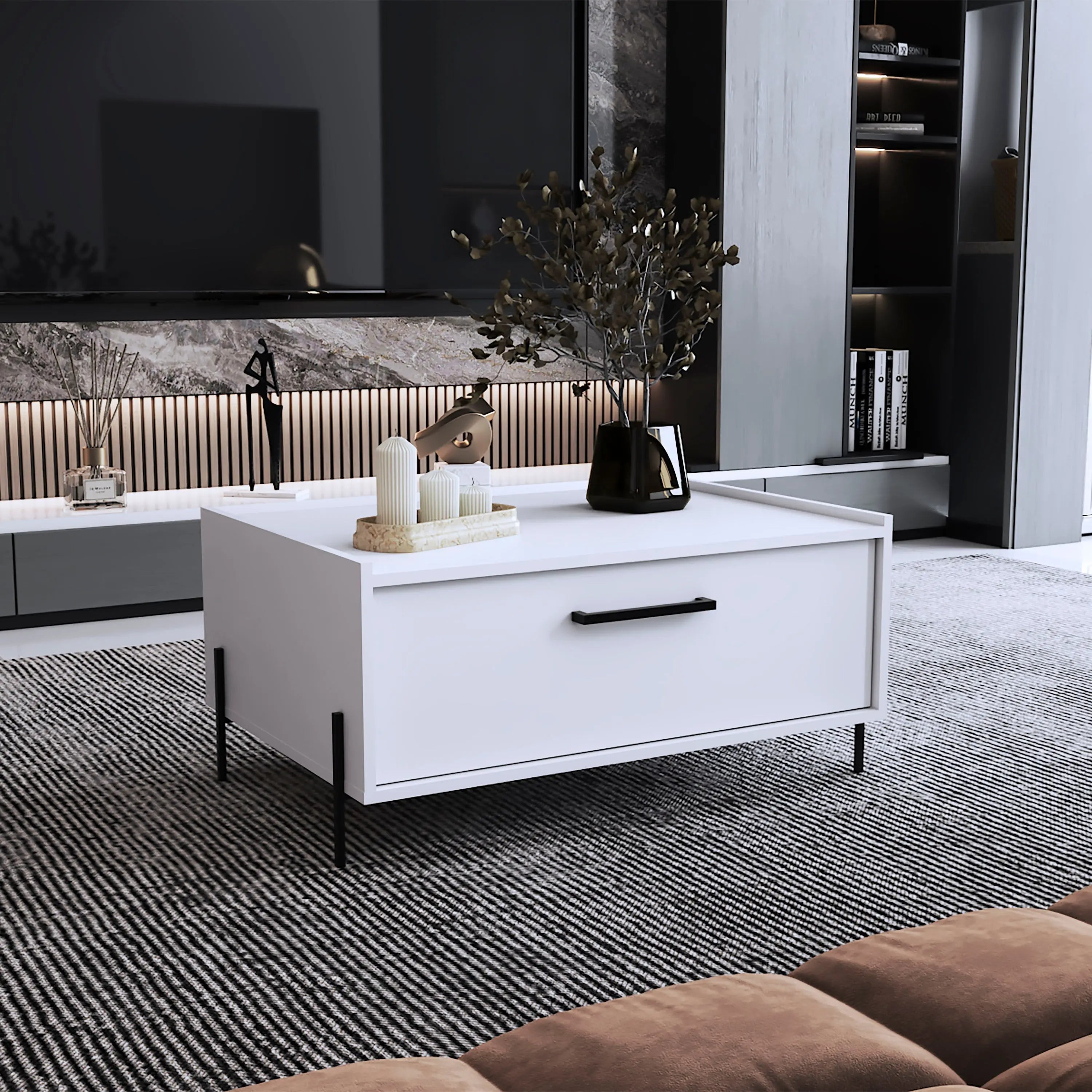 33" White Wood Pedestal Coffee Table Homeroots Living Room