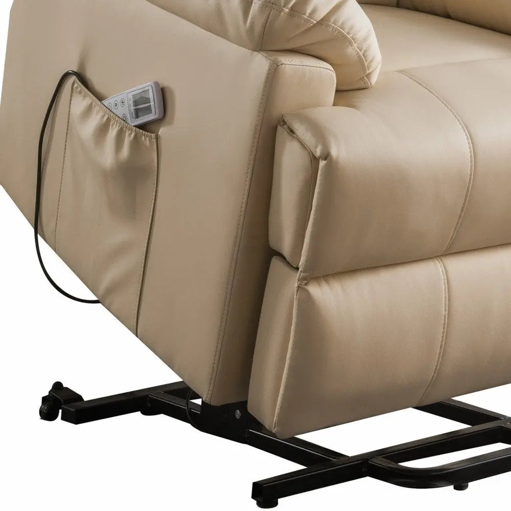 34" Beige Faux Leather Power Massage Lift Assist Recliner Homeroots Living Room