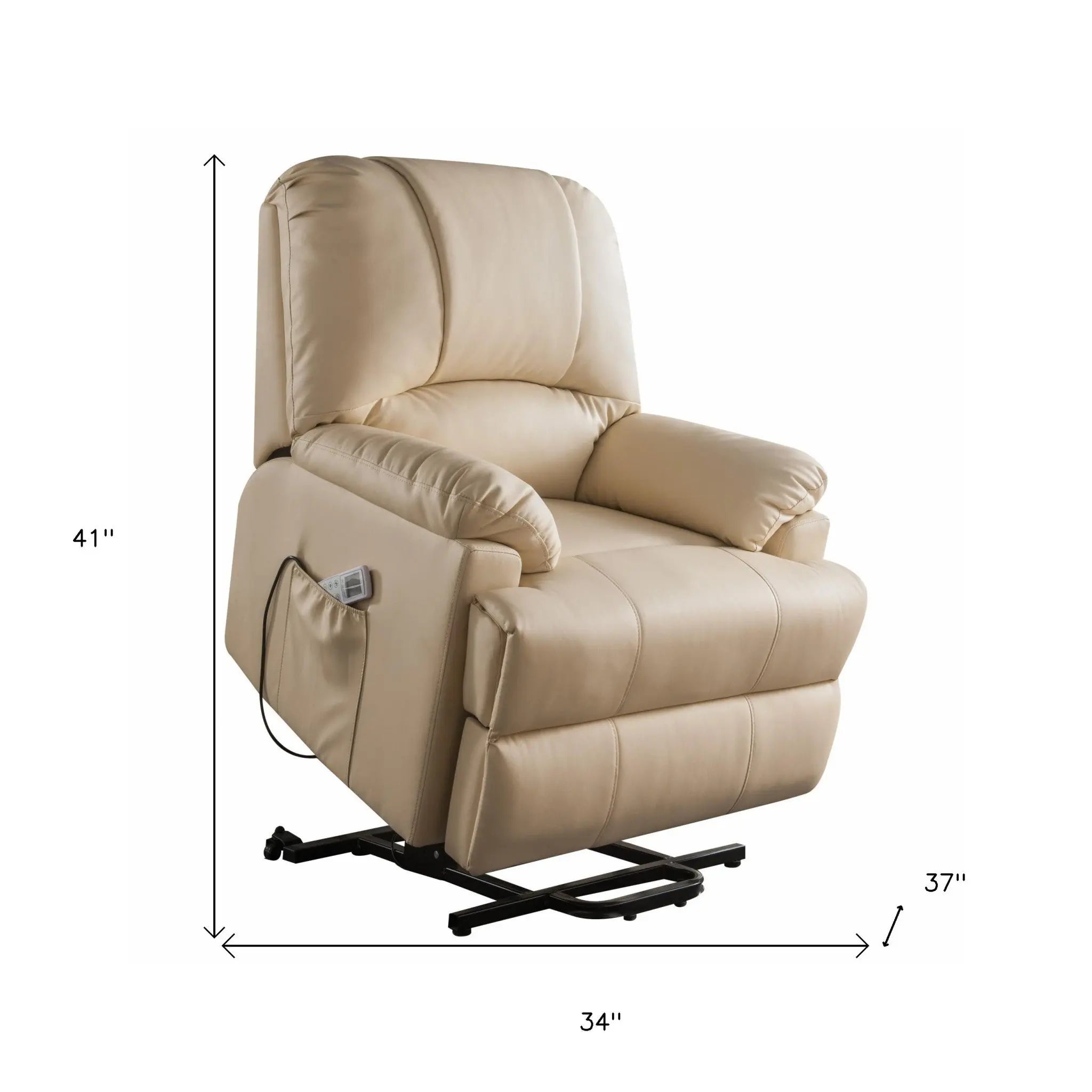 34" Beige Faux Leather Power Massage Lift Assist Recliner Homeroots Living Room