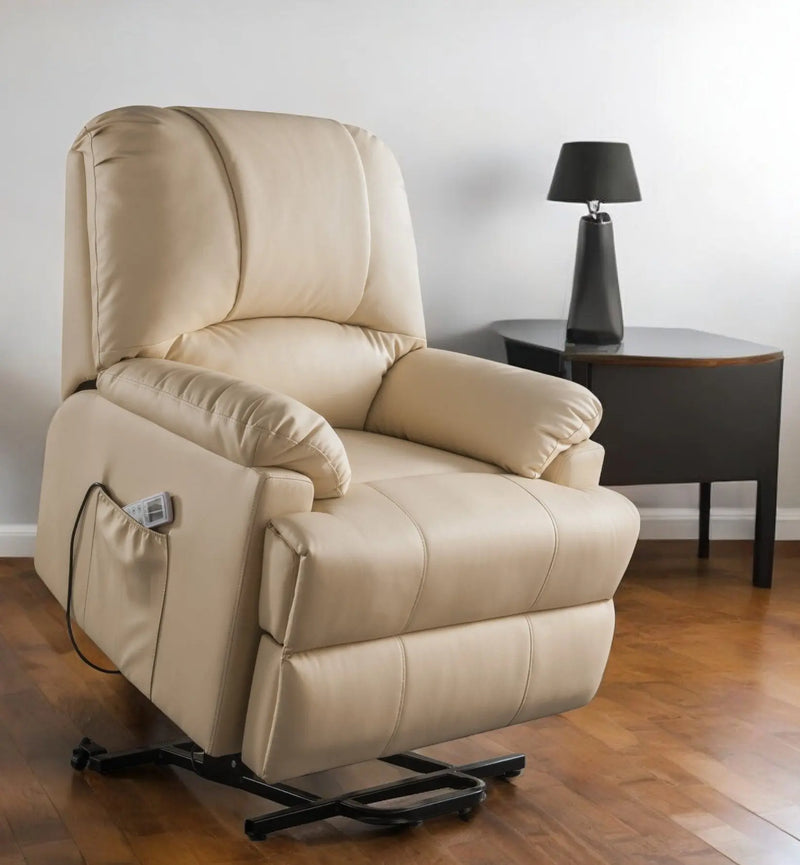 34" Beige Faux Leather Power Massage Lift Assist Recliner Homeroots Living Room