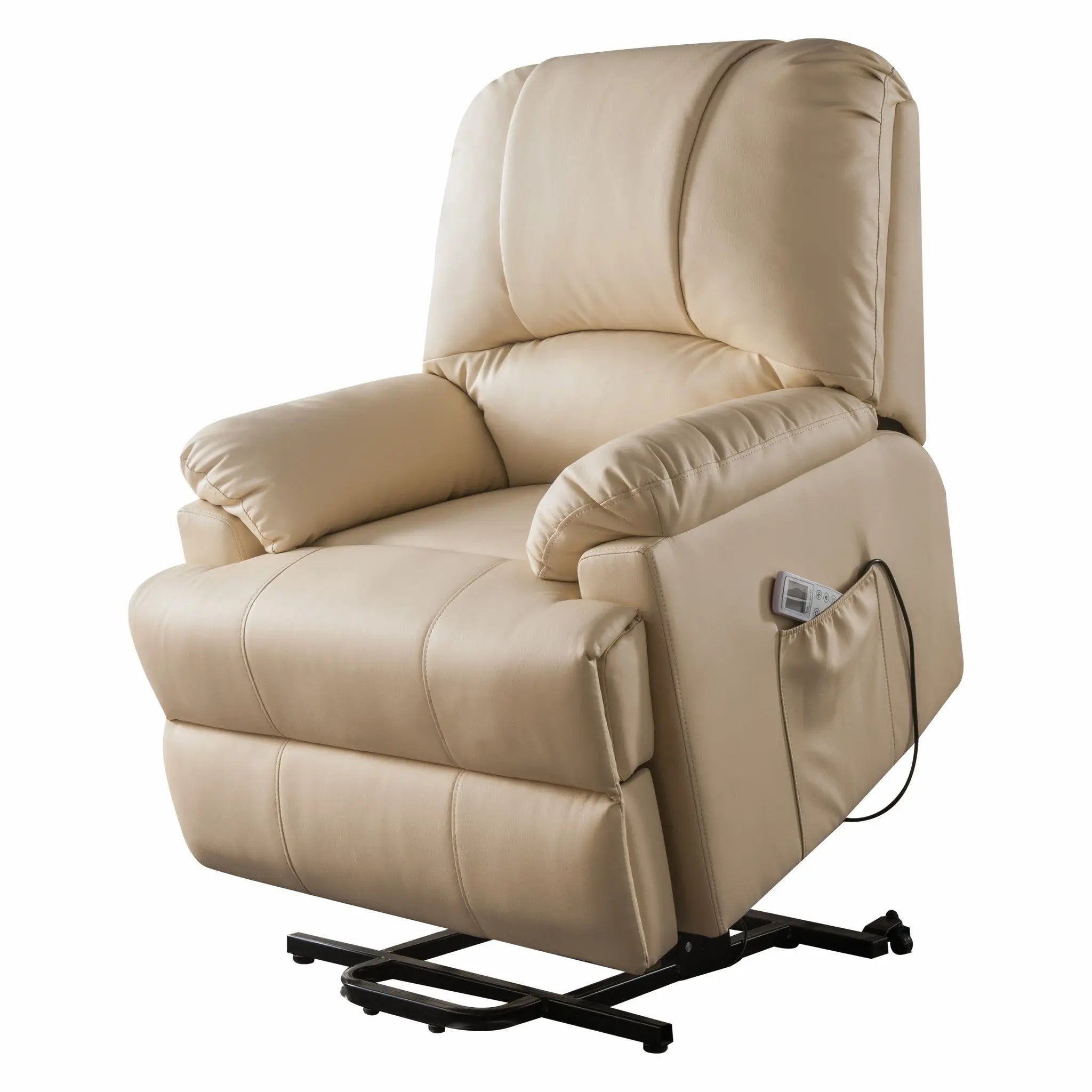 34" Beige Faux Leather Power Massage Lift Assist Recliner Homeroots Living Room