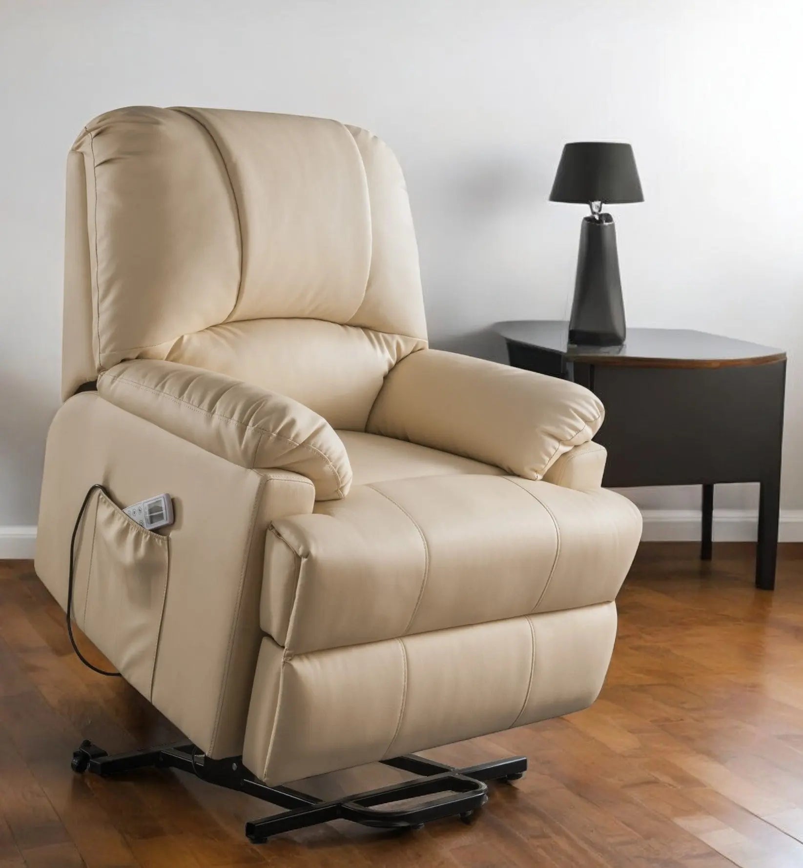 34" Beige Faux Leather Power Massage Lift Assist Recliner Homeroots Living Room