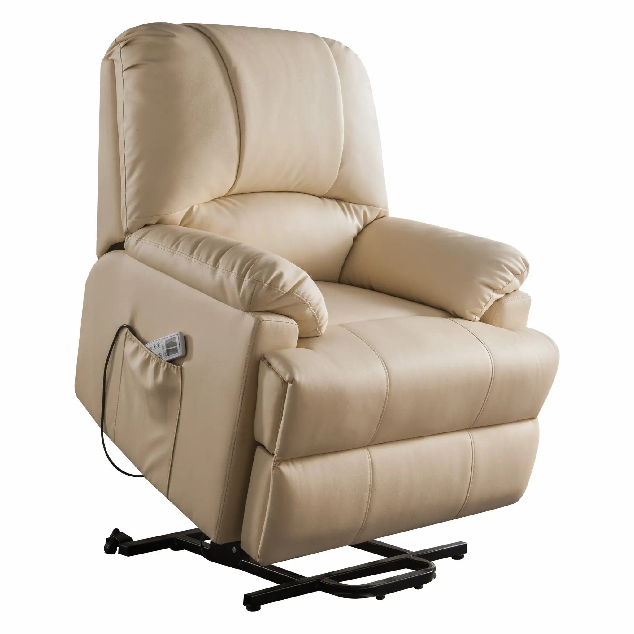 34" Beige Faux Leather Power Massage Lift Assist Recliner Homeroots Living Room