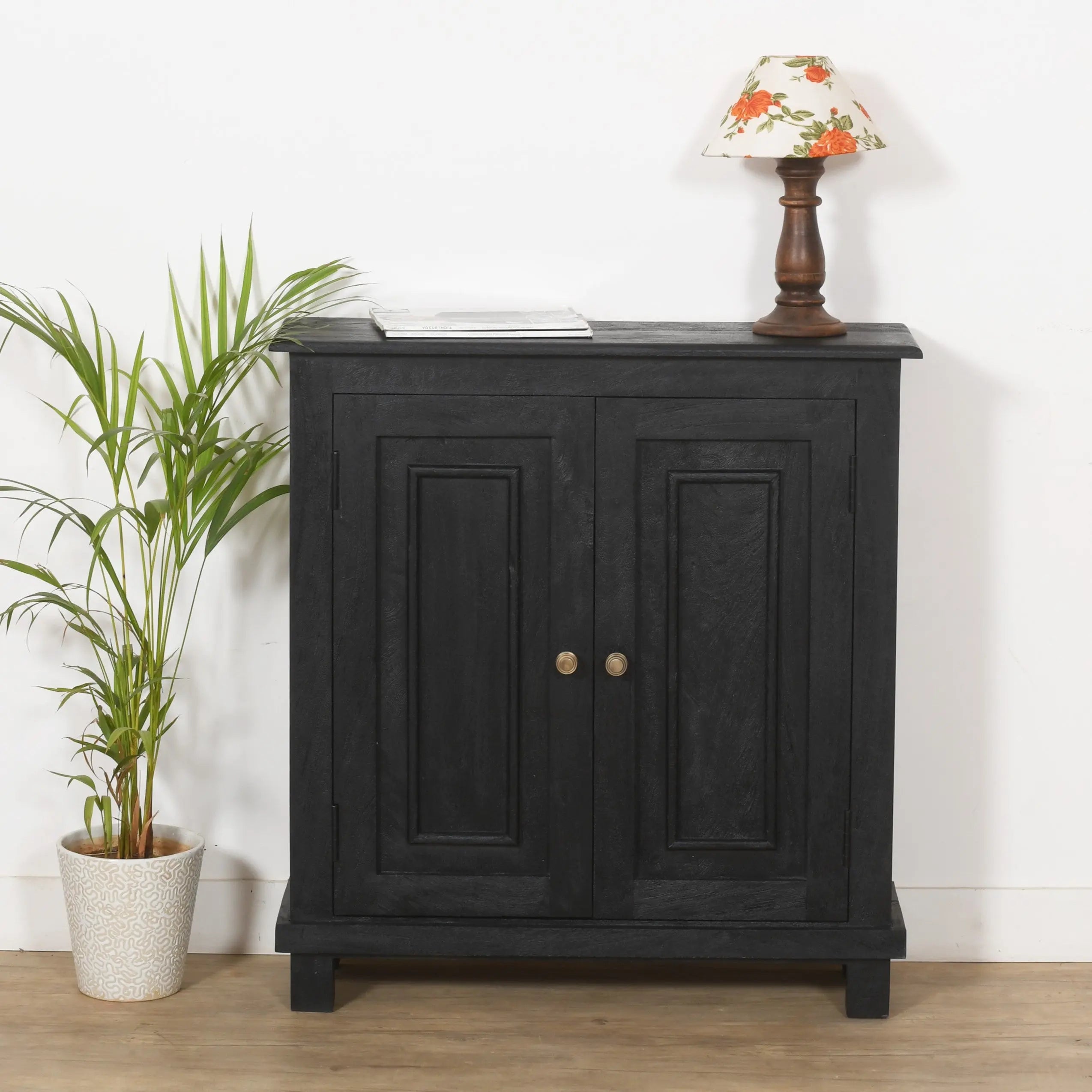 34" Black Distressed Solid Wood Sideboard with Two Doors Homeroots Kitchen & Dining
