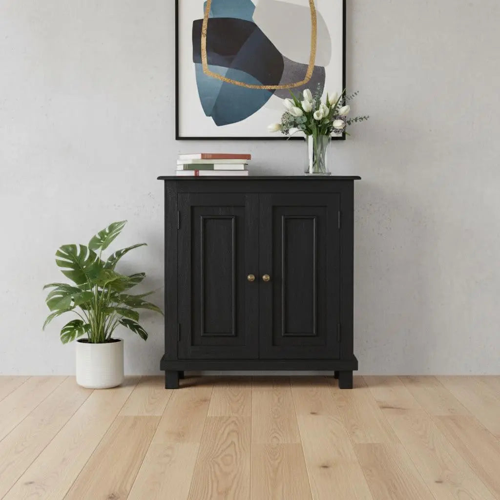 34" Black Distressed Solid Wood Sideboard with Two Doors Homeroots Kitchen & Dining