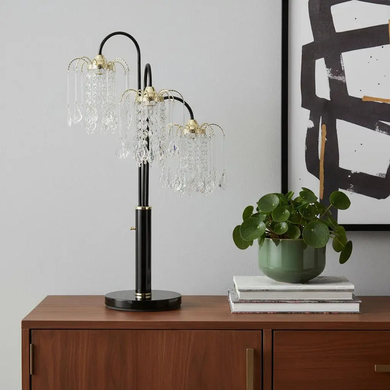 34" Black Metal Three Light Chandelier Table Lamp Homeroots Lighting