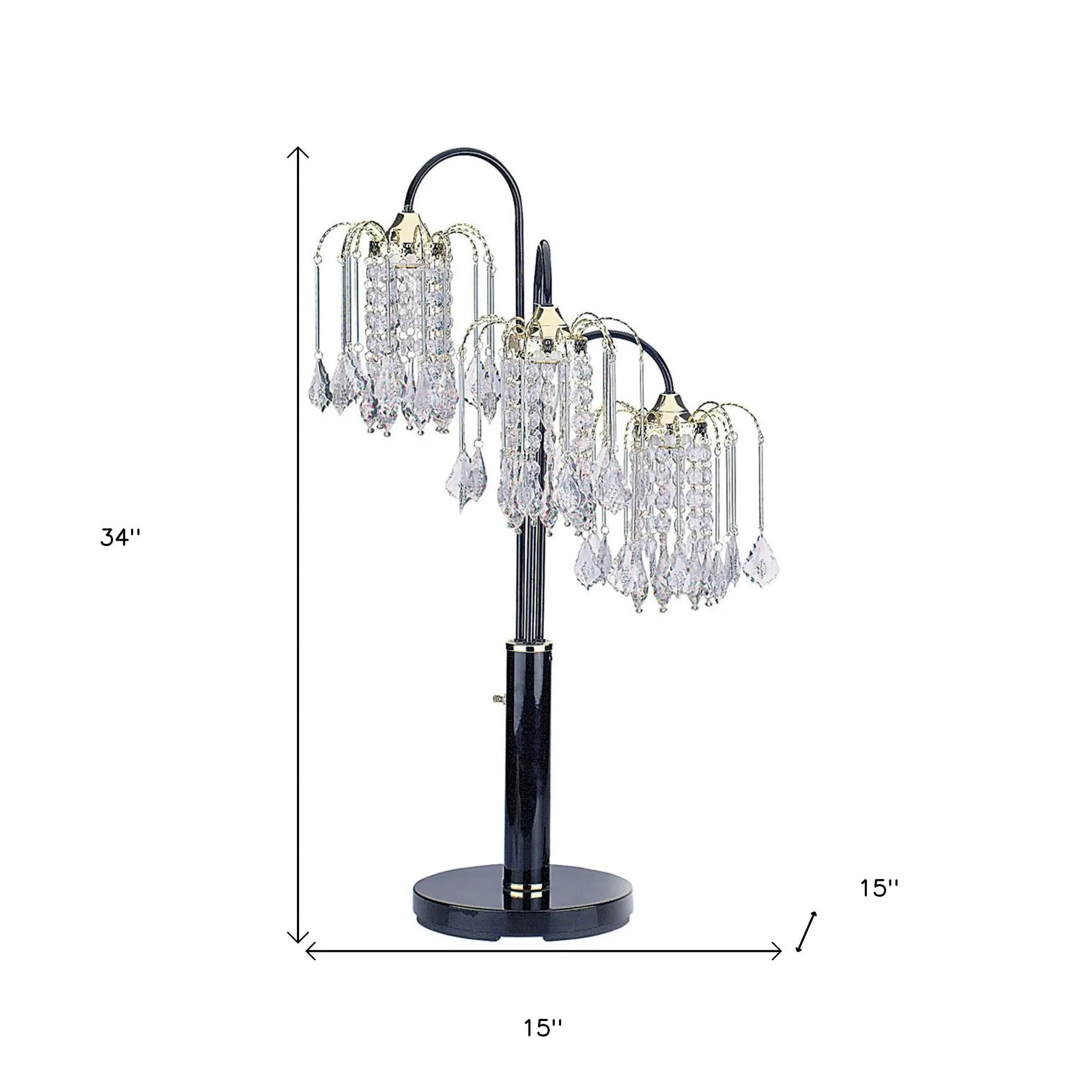 34" Black Metal Three Light Chandelier Table Lamp Homeroots Lighting