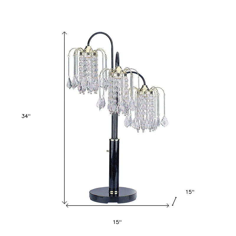 34" Black Metal Three Light Chandelier Table Lamp Homeroots Lighting