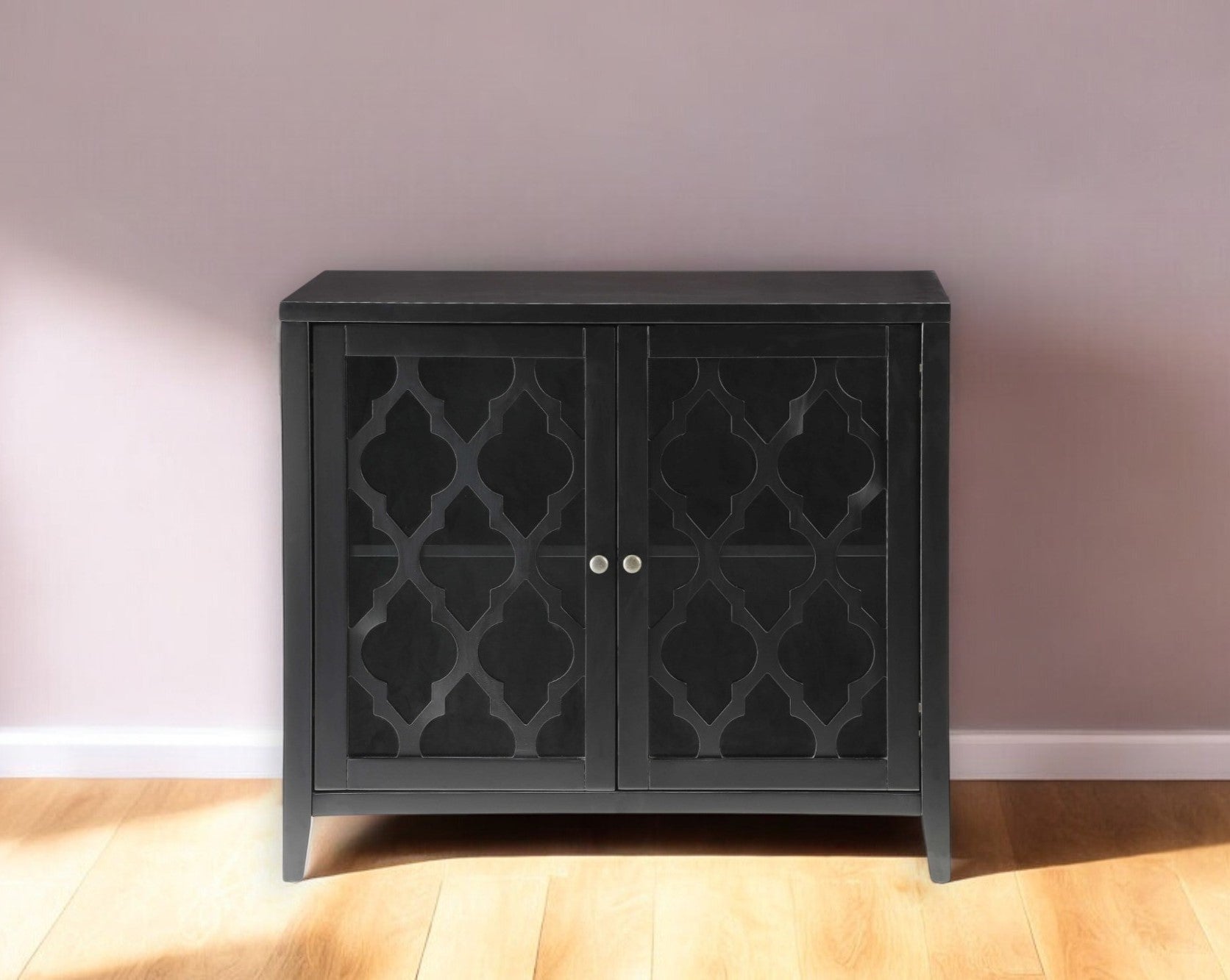 34" Black Sideboard with Two Glass Doors - GreatEagleInc