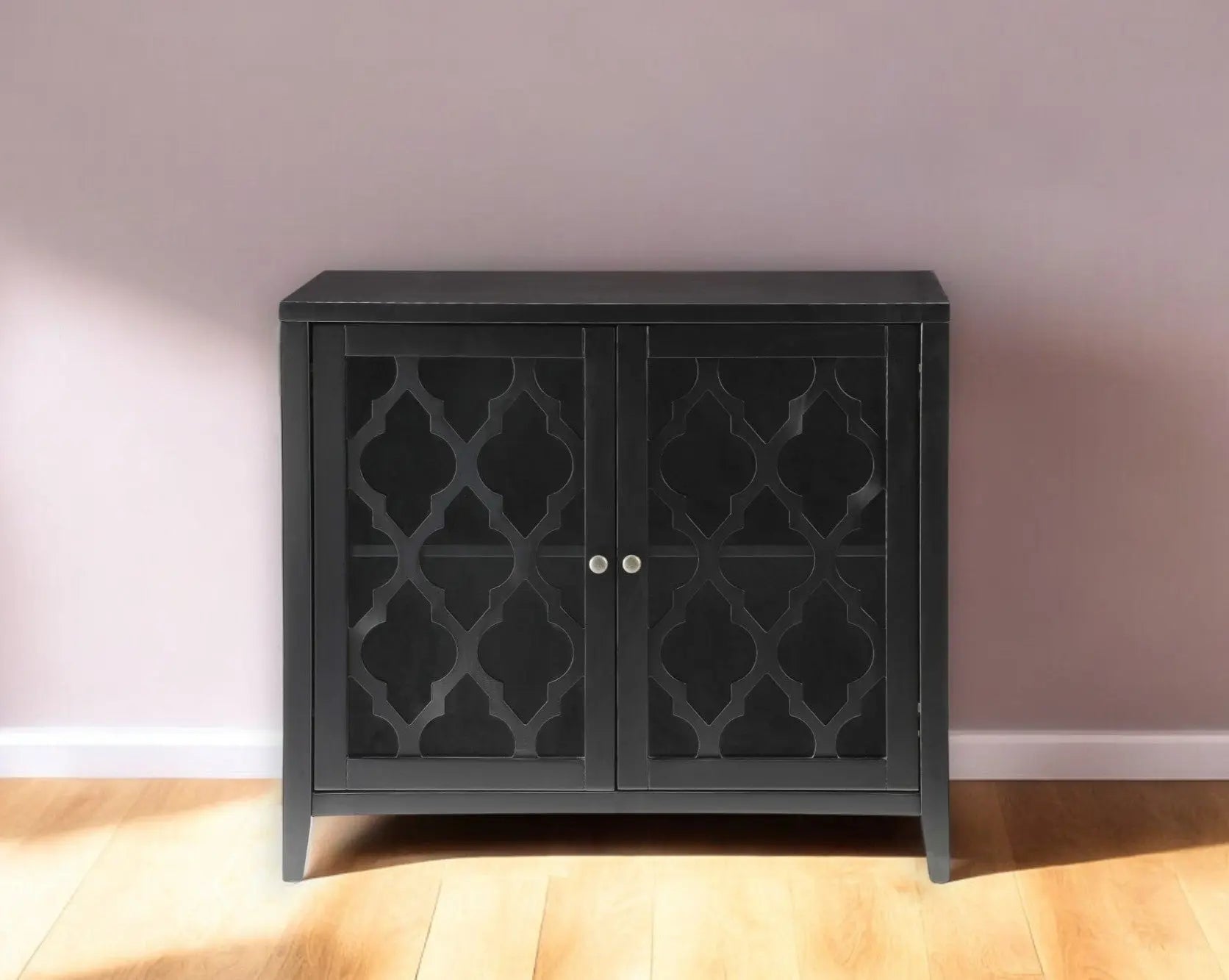 34" Black Sideboard with Two Glass Doors - GreatEagleInc