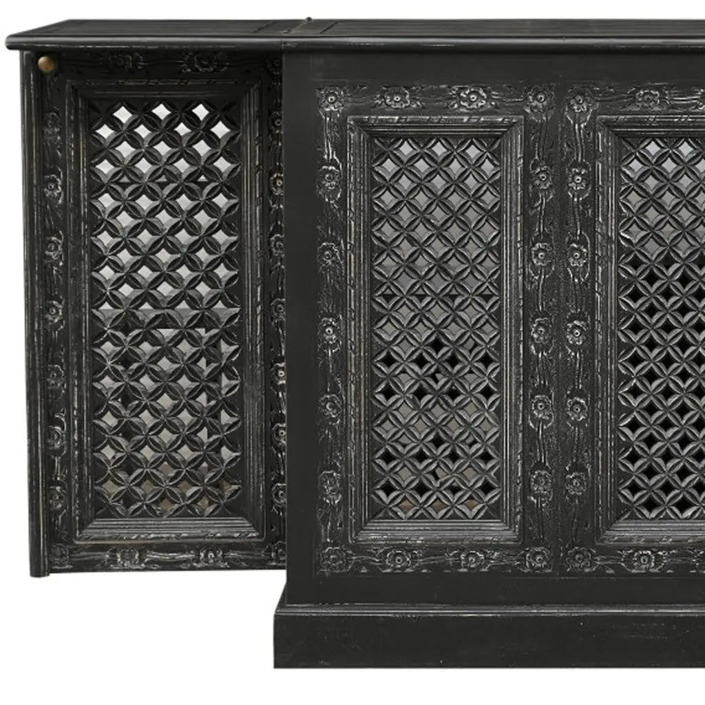 34" Black Solid Wood Carved Floral Bar Cabinet With Two Doors And One Drawer Homeroots Kitchen & Dining