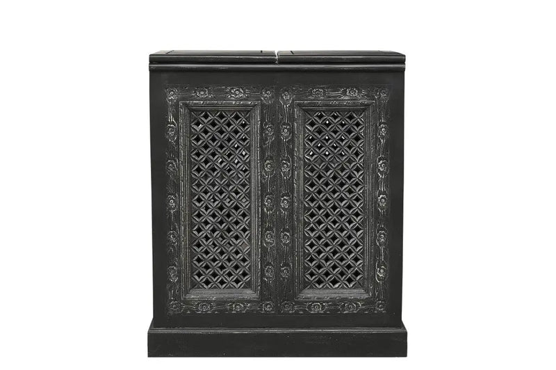 34" Black Solid Wood Carved Floral Bar Cabinet With Two Doors And One Drawer Homeroots Kitchen & Dining