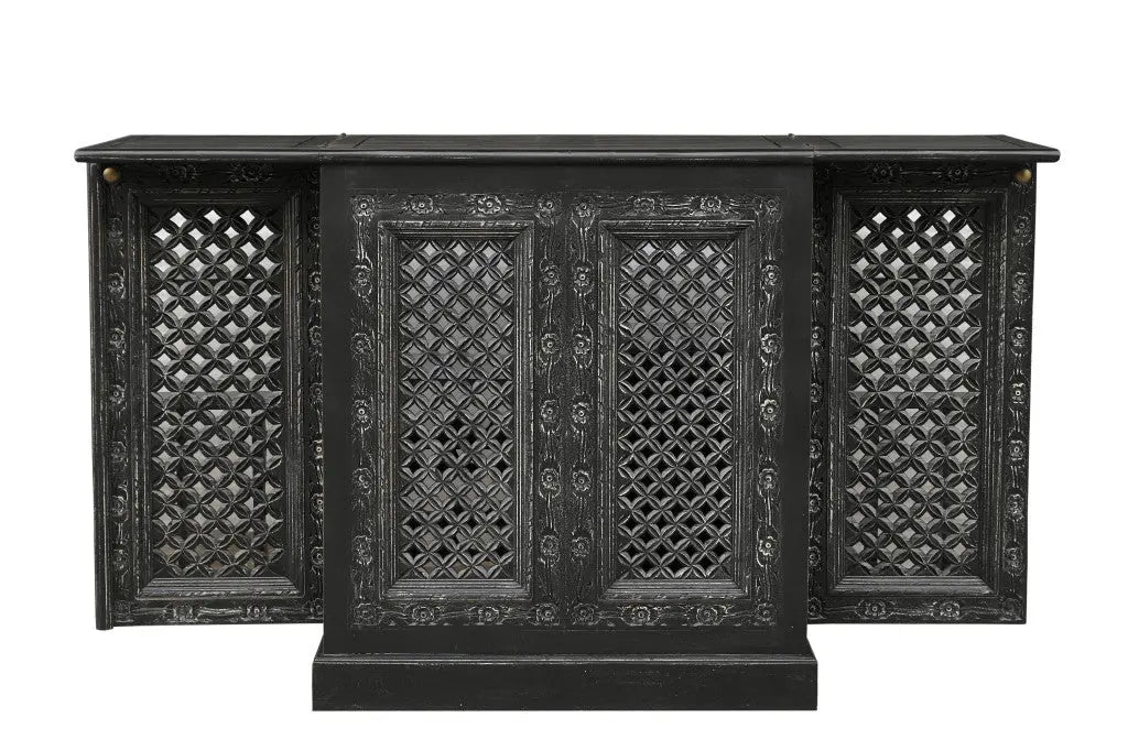 34" Black Solid Wood Carved Floral Bar Cabinet With Two Doors And One Drawer Homeroots Kitchen & Dining